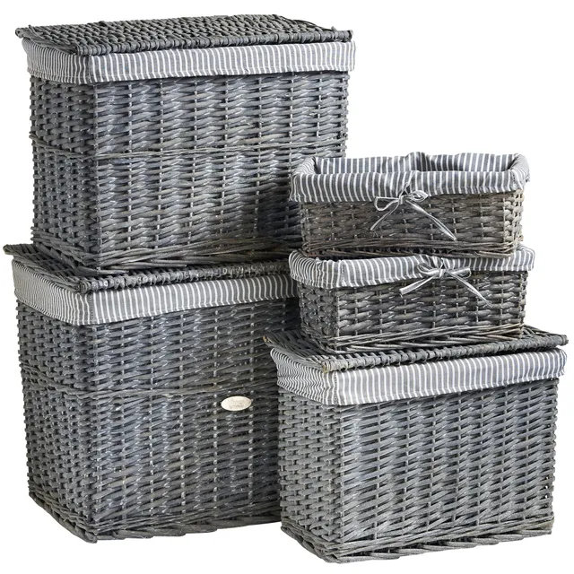VonHaus Set 5 cesti vimini grigi con fodera lavabile