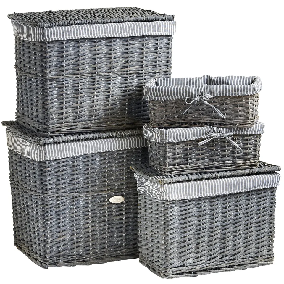 VonHaus Set 5 cesti vimini grigi con fodera lavabile