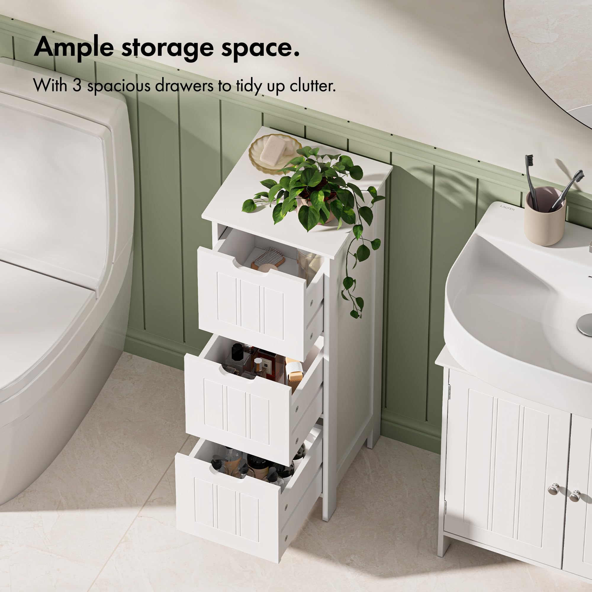 VonHaus mobiletto 3 cassetti bianco coloniale 30x30x81