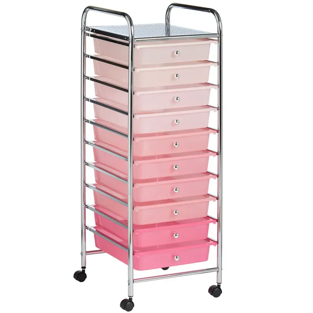 VonHaus Carrello 10 cassetti con ruote rosa per casa