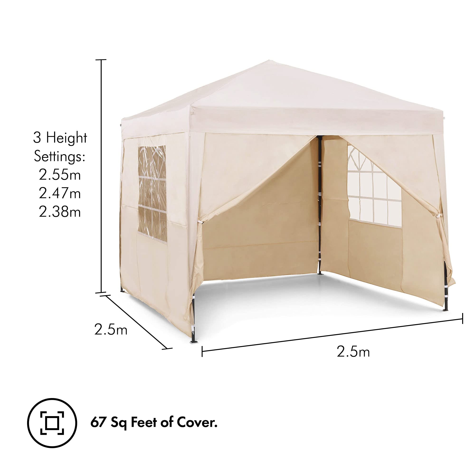 Vonhaus Gazebo 3x3 m Impermeabile Avorio con Pareti