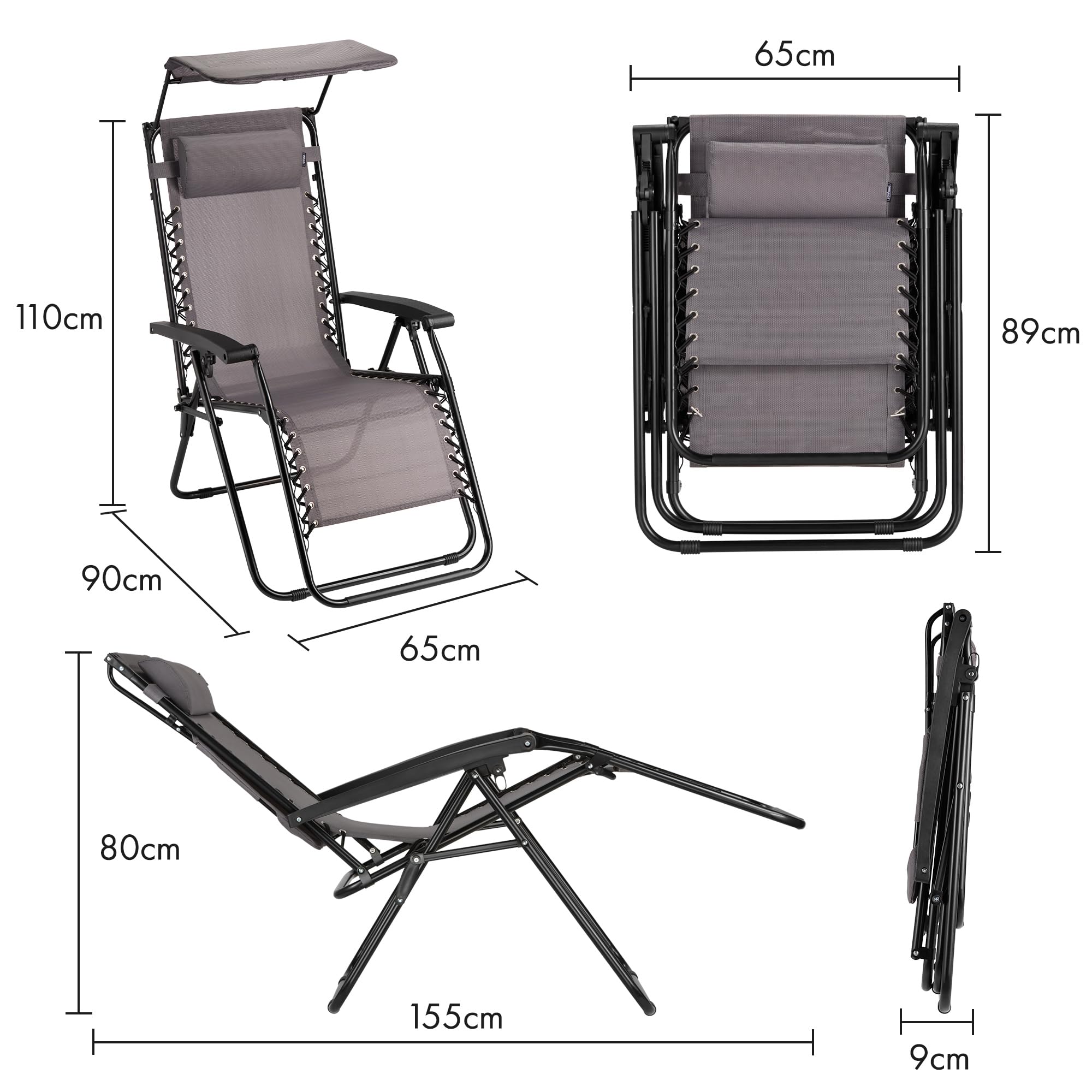 VonHaus Zero Gravity set 2 sdraio con tettuccio grigio