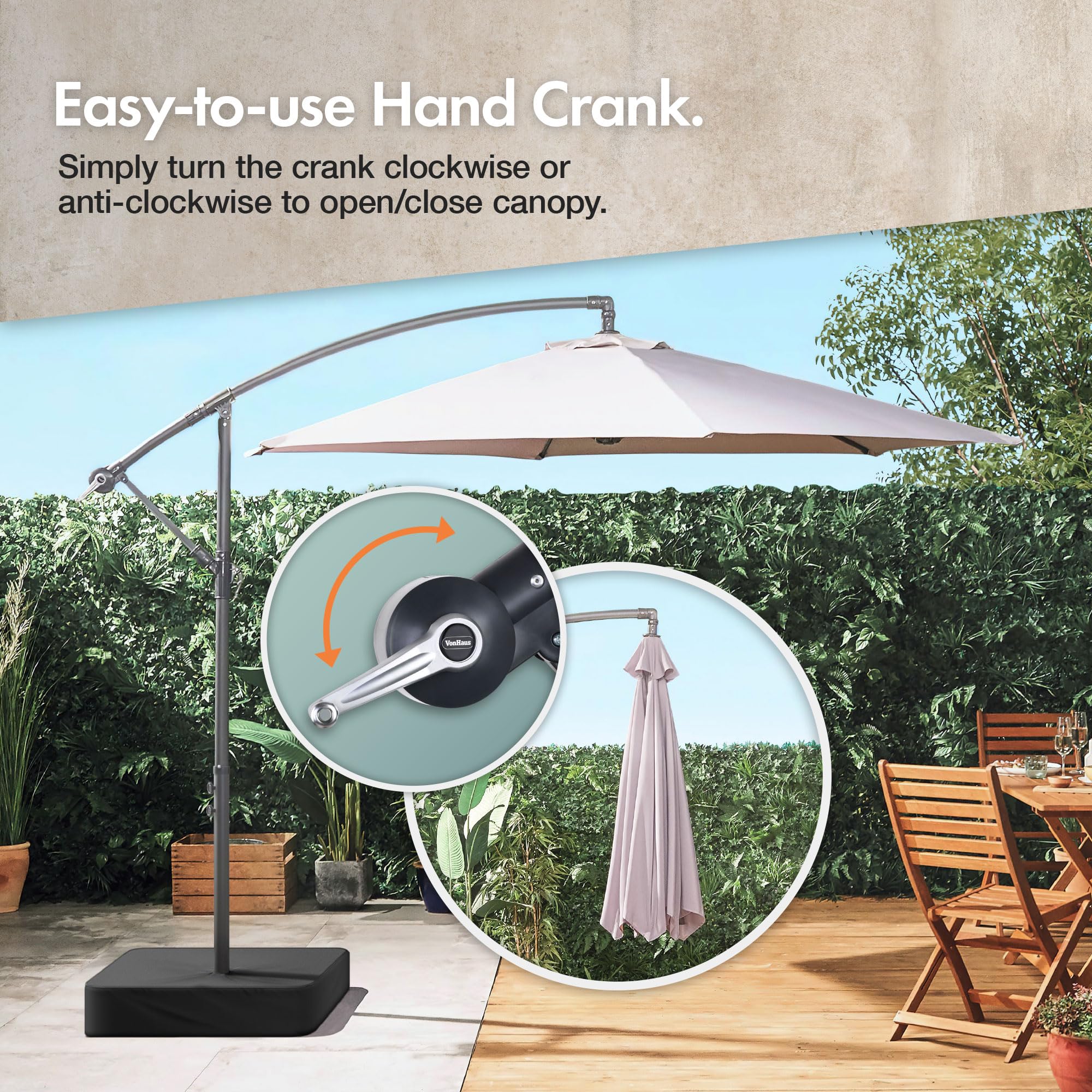 VonHaus Banana Ombrellone Sospeso da Giardino 3 m Grigio