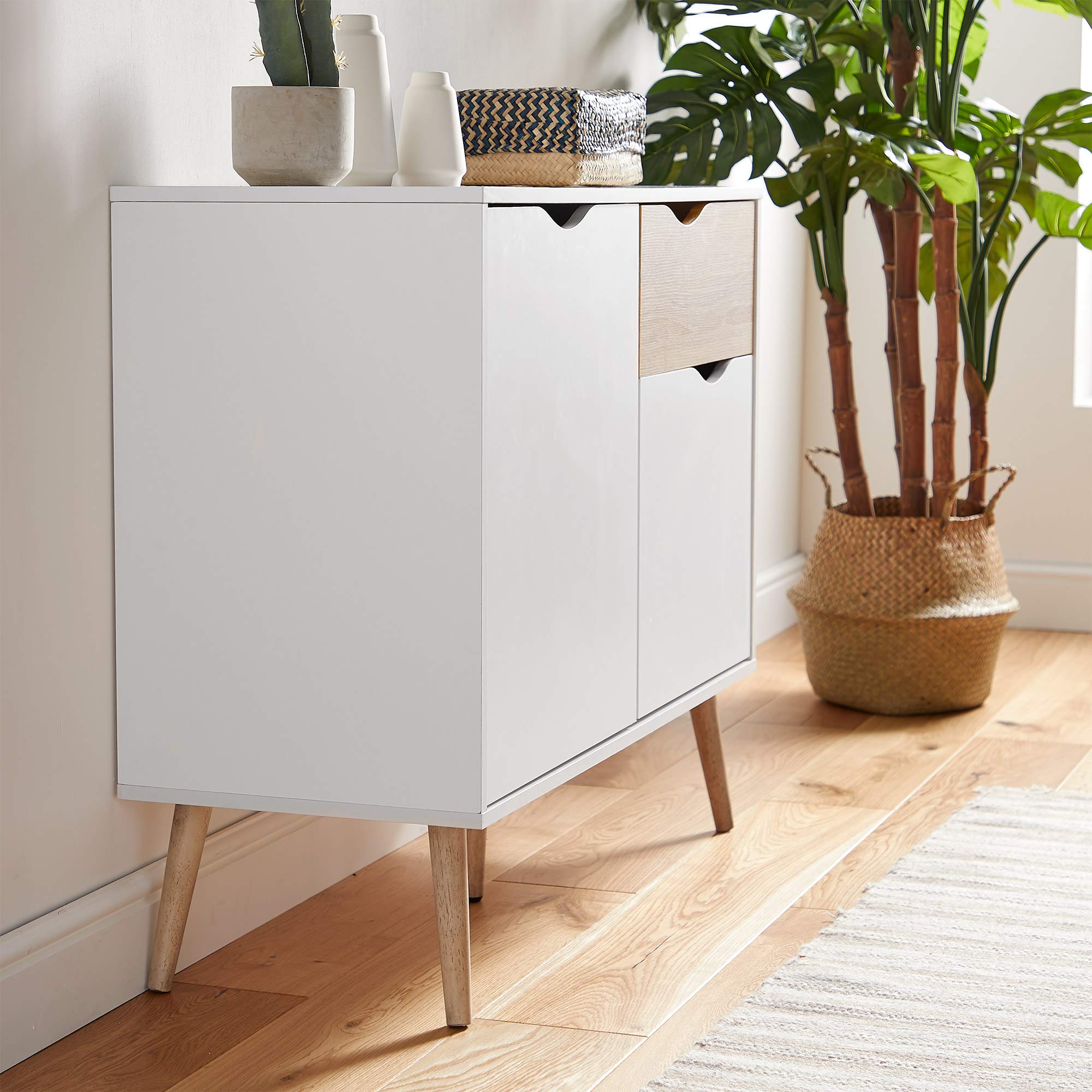 VonHaus Credenza Bianca Rovere 99 cm 1 Cassetto