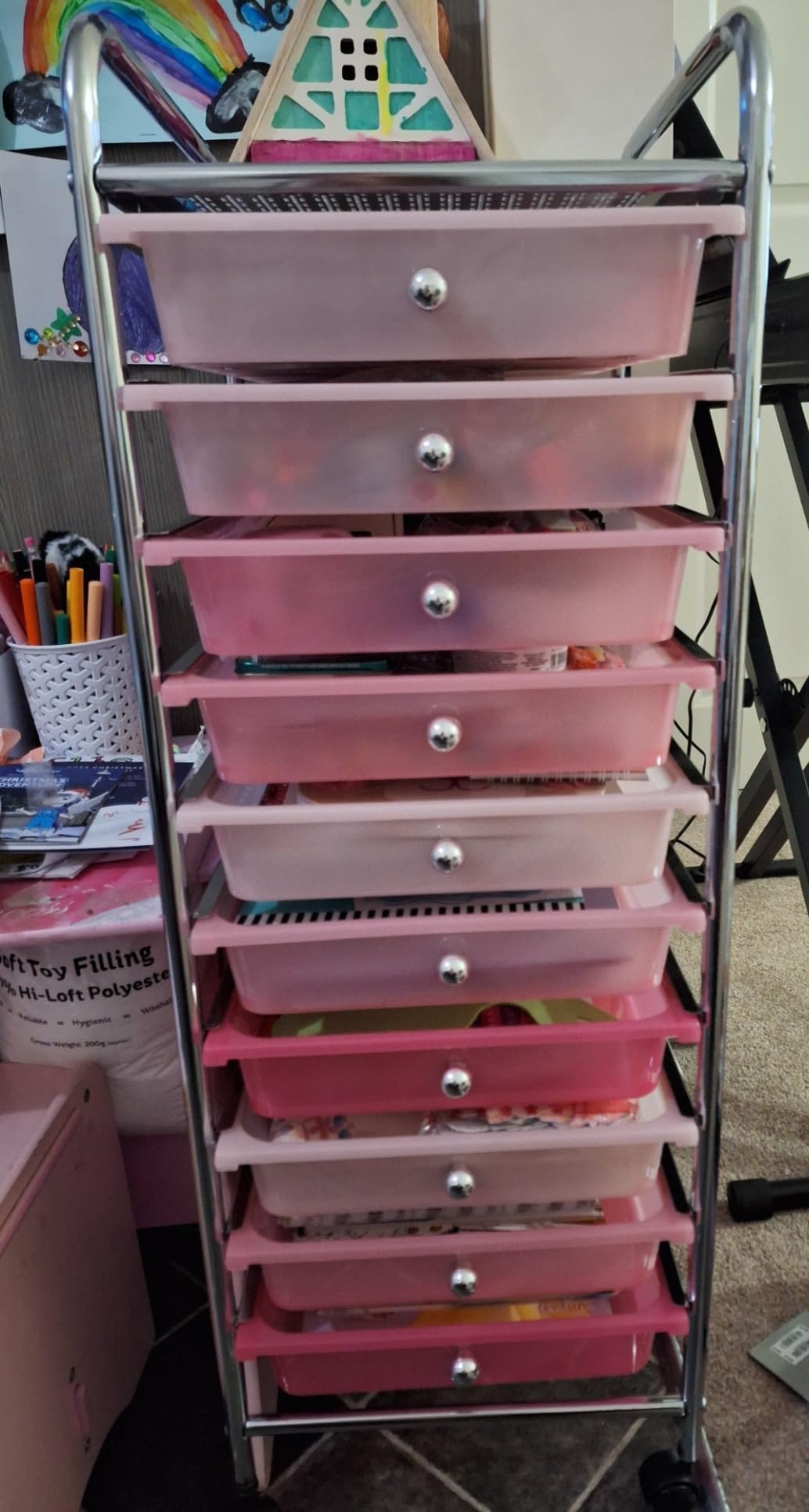 VonHaus Carrello 10 cassetti con ruote rosa per casa