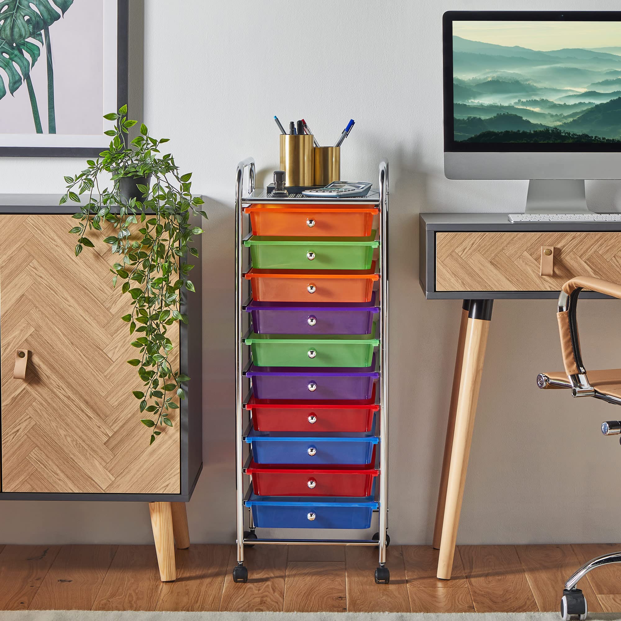 VonHaus Carrello 10 Cassetti Plastica 90x32x36,5 cm Ruote