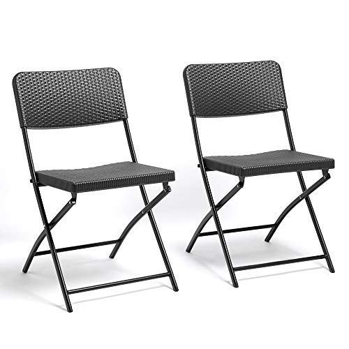 VonHaus set 2 sedie giardino pieghevoli rattan grafite