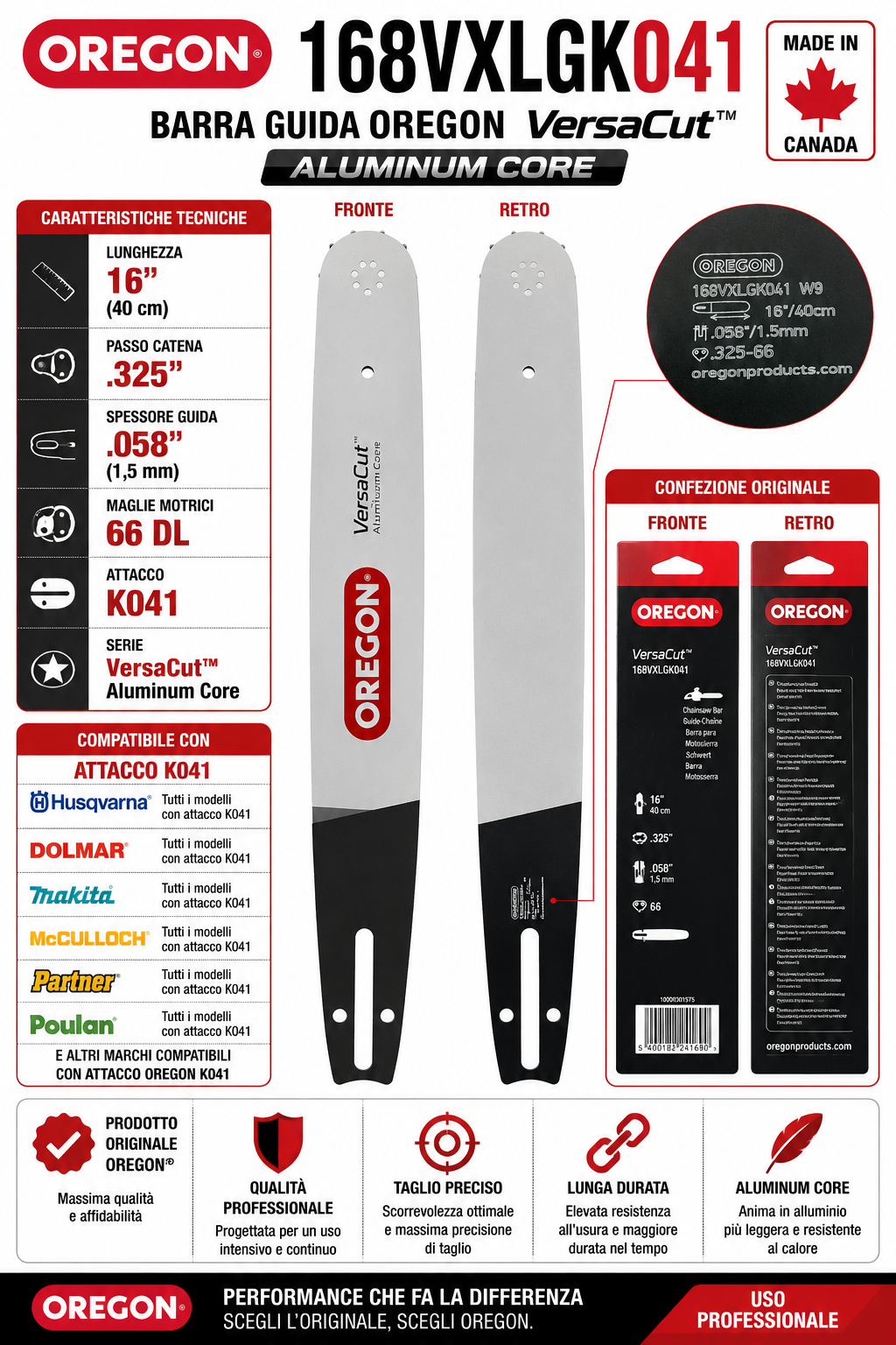Oregon VersaCut 168VXLGK041 barra 16" 40 cm 66 maglie