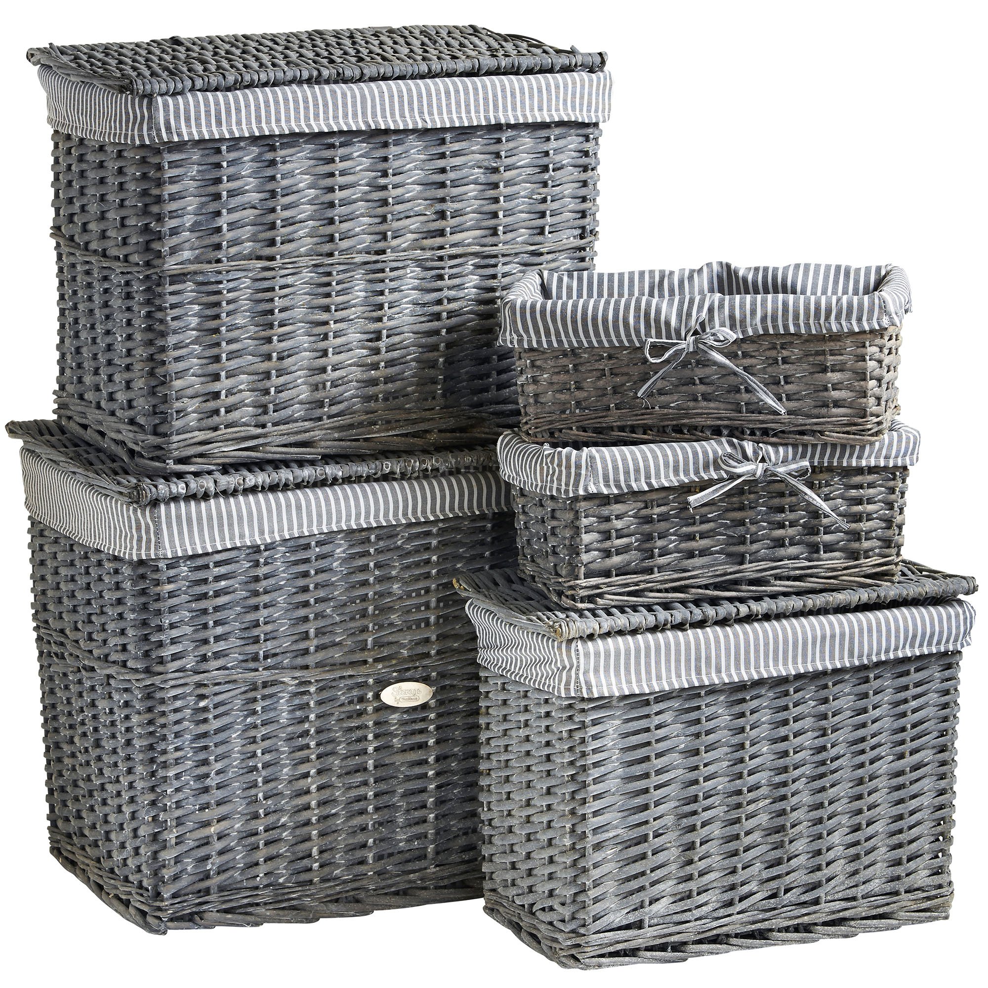 VonHaus Set 5 cesti vimini grigi con fodera lavabile