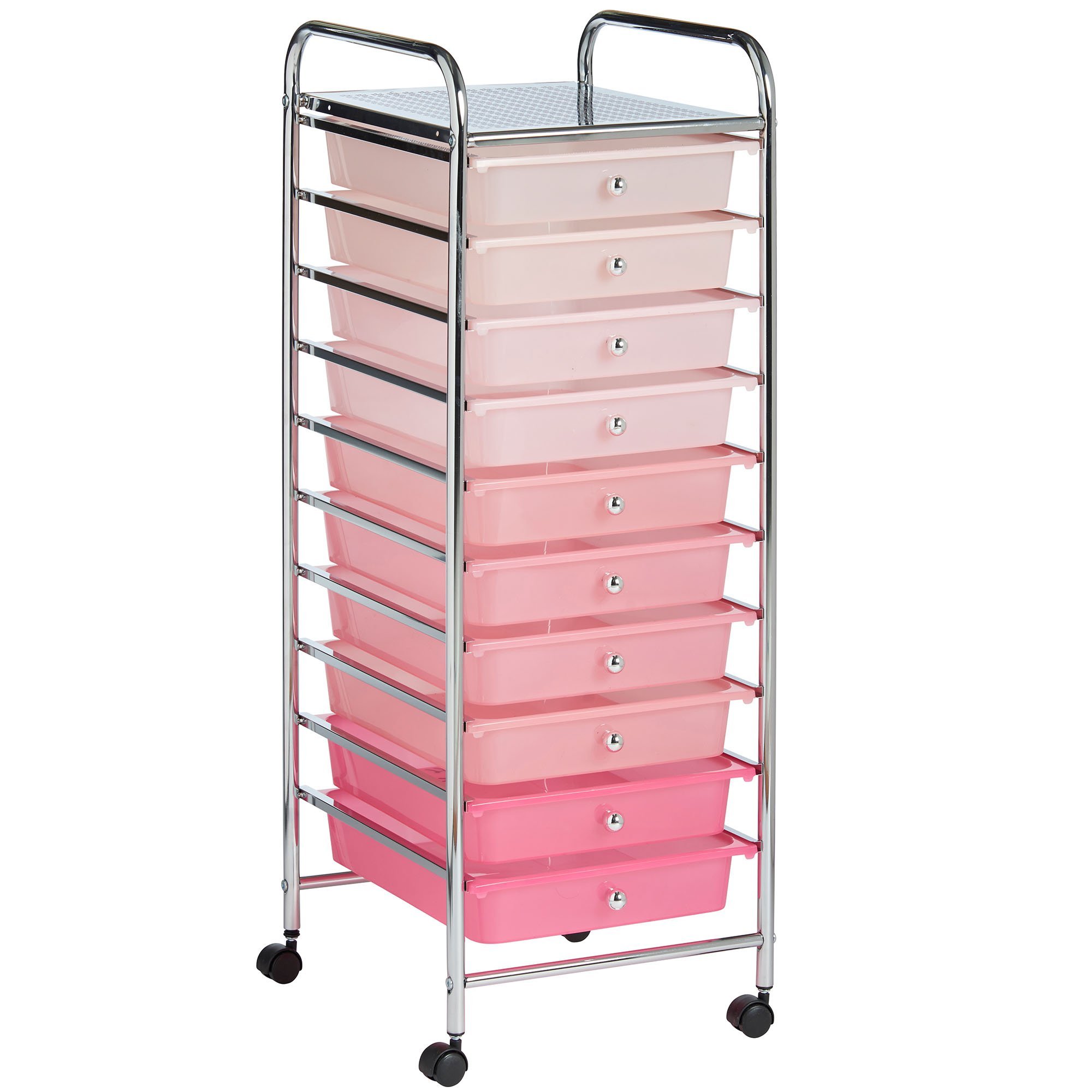 VonHaus Carrello 10 cassetti con ruote rosa per casa