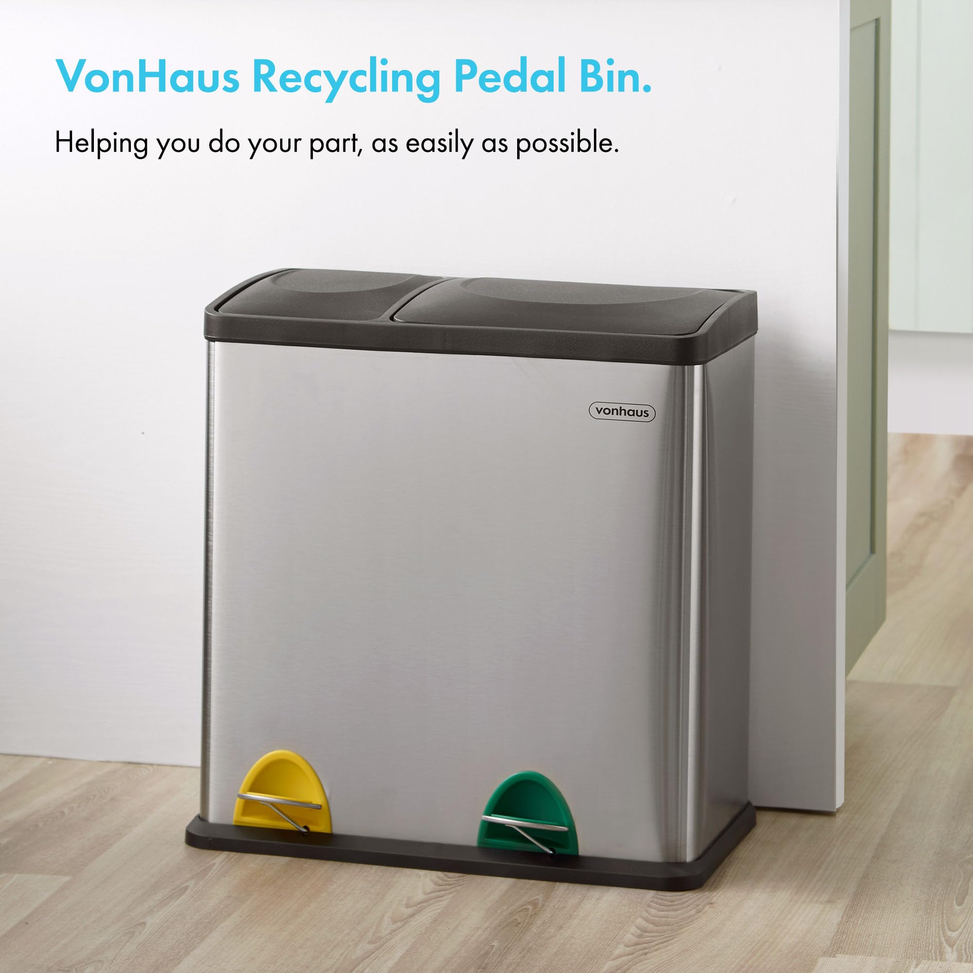 VonHaus pattumiera 2 scomparti inox 36 L a pedale