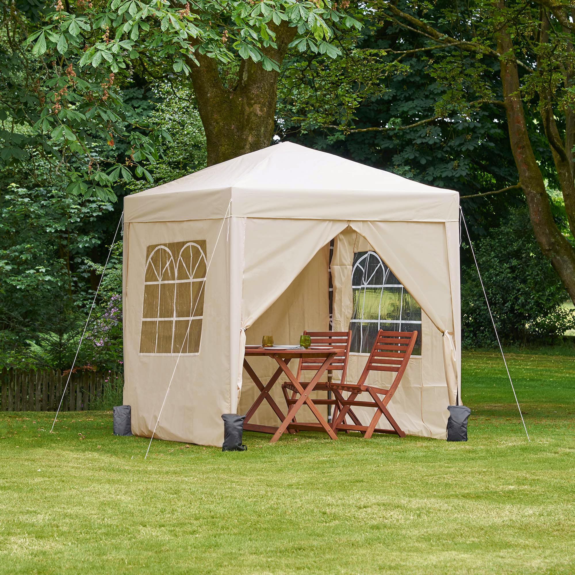 VonHaus Gazebo Pop-Up 2x2 m Impermeabile Crema con 4 Pareti