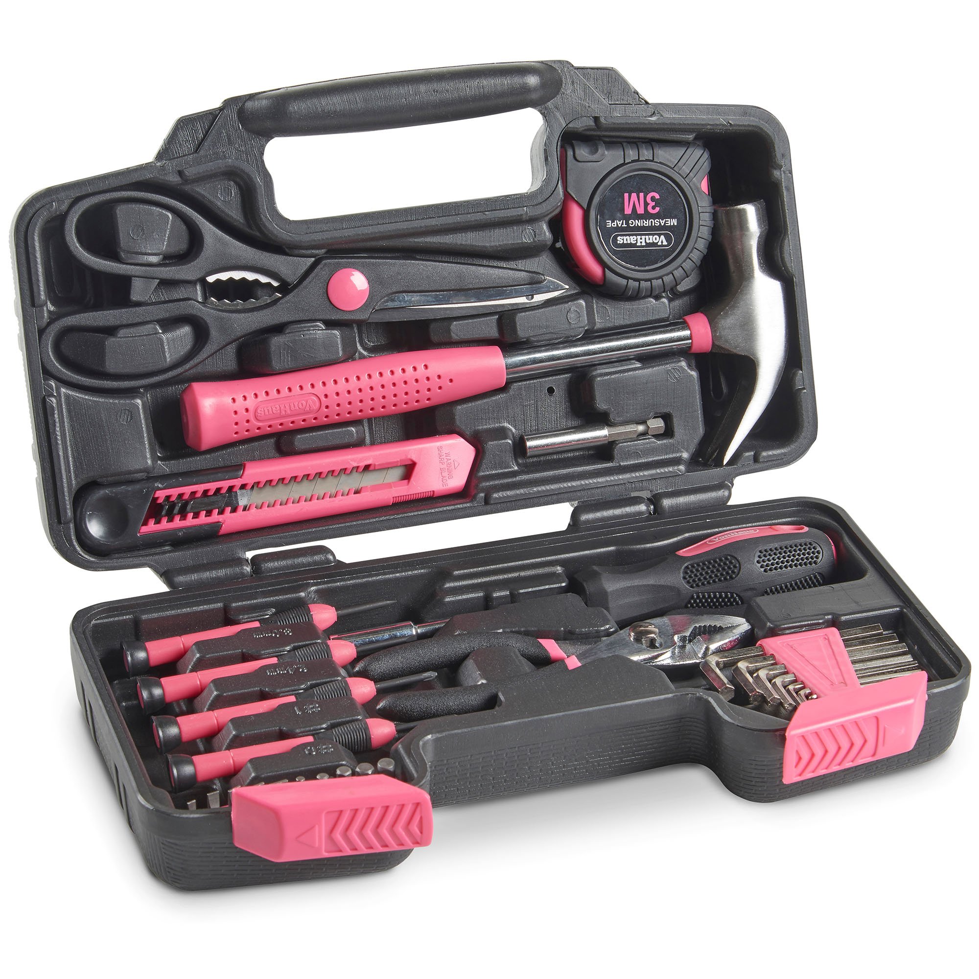 VonHaus set attrezzi 39 pezzi rosa con valigetta fai da te