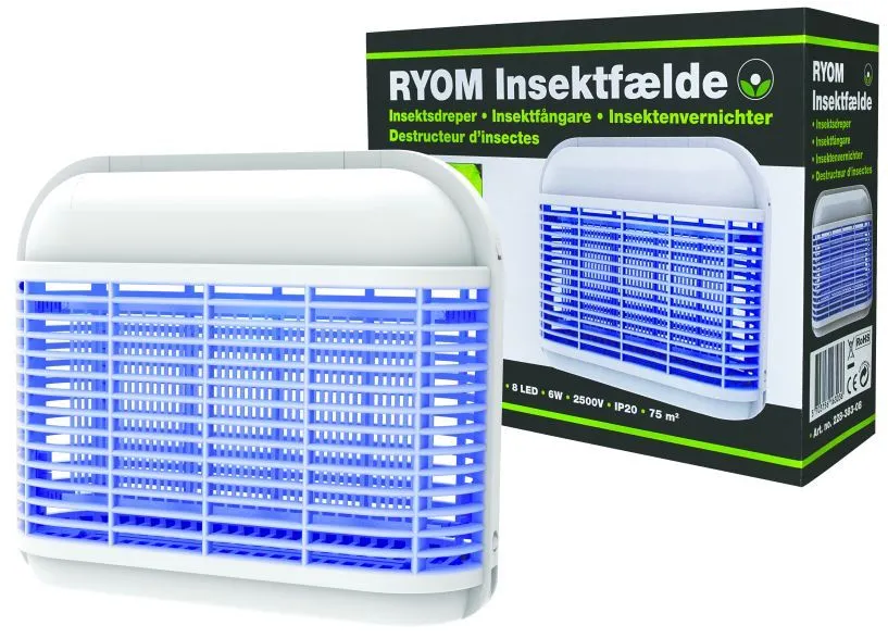 Ryom trappola mosche LED 6W elettrica 75 m2