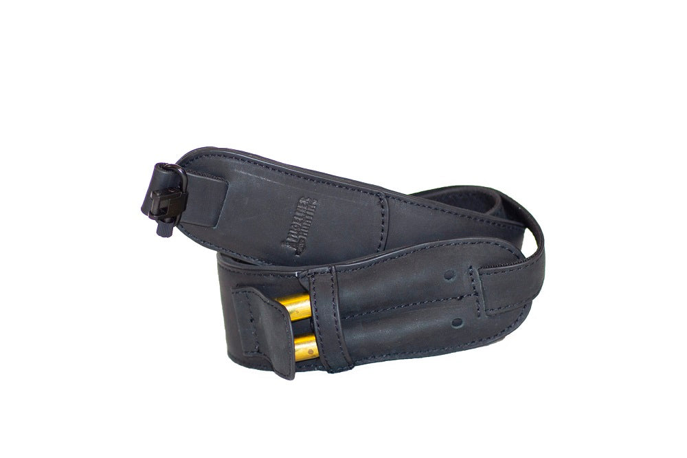 Cinghia fucile in pelle nera con porta cartucce