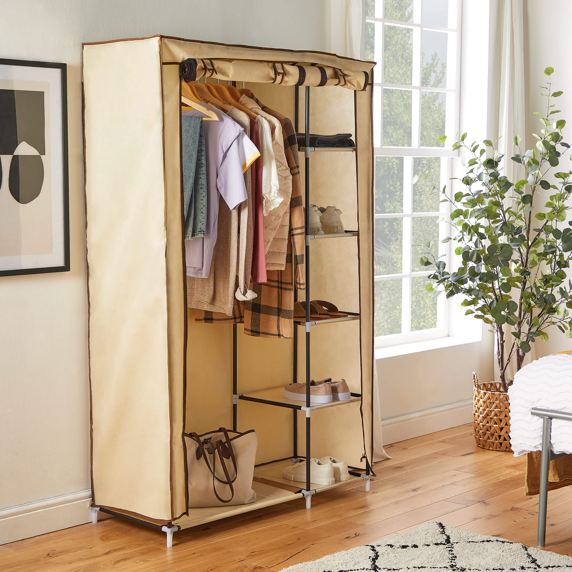 Vonhaus Armadio Tela Beige 110x45x175 cm