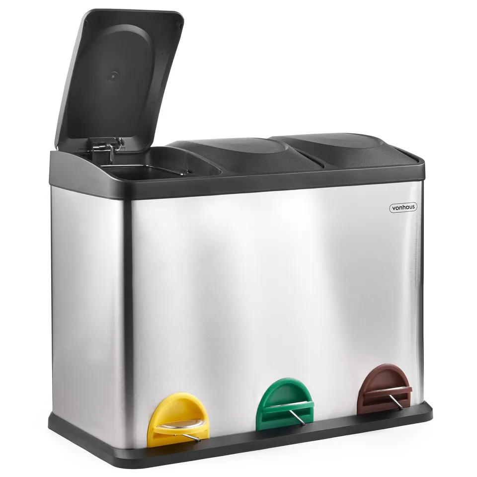 VonHaus Cestino Differenziata Acciaio 45 L 3 Scomparti