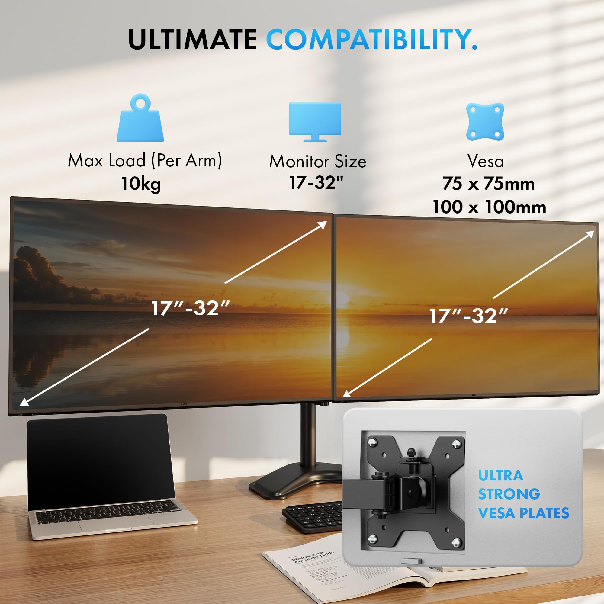 VonHaus Supporto Doppio Monitor 17-32" VESA 75/100 Regolabile