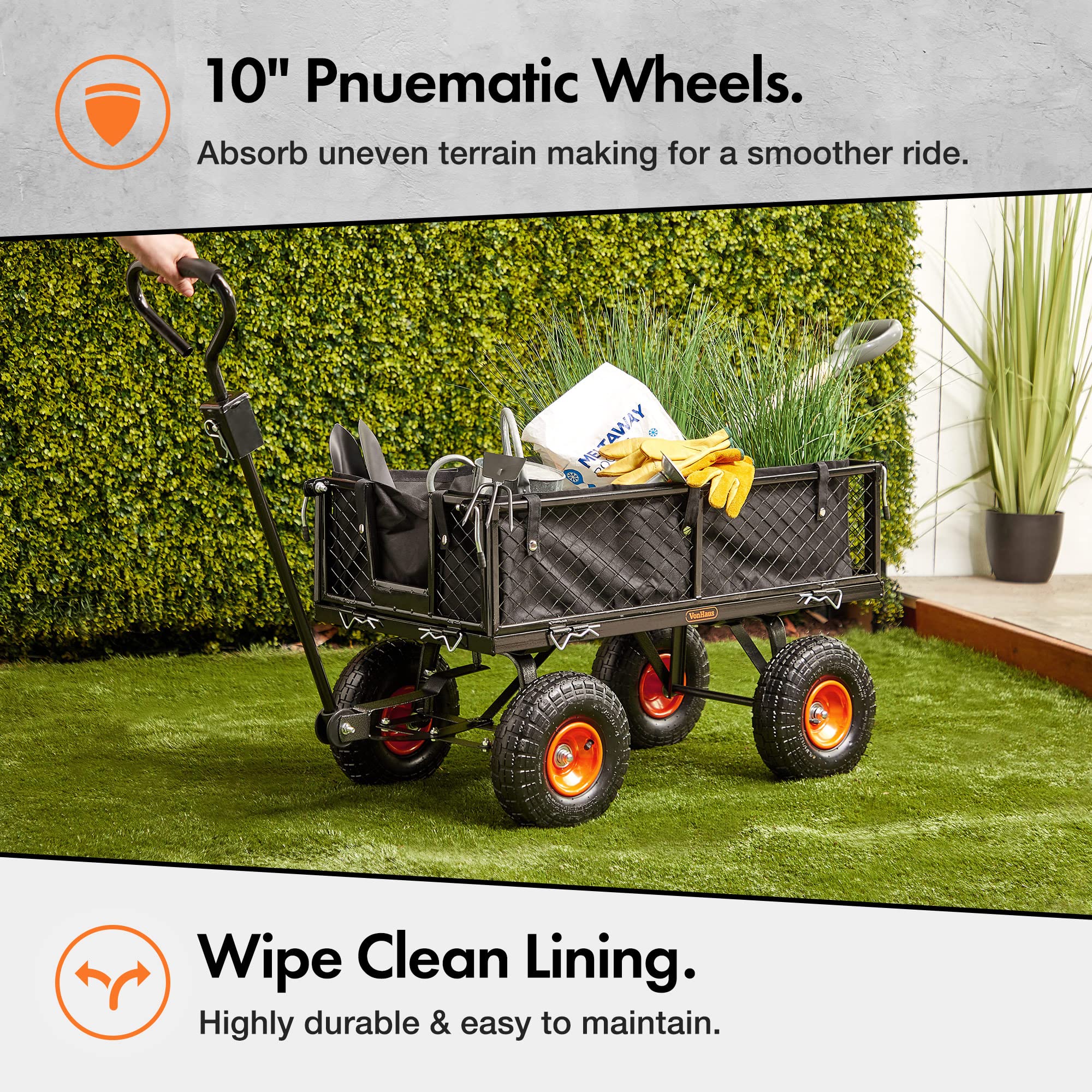 VonHaus Carrello da Giardino 350kg Ruote Pneumatiche