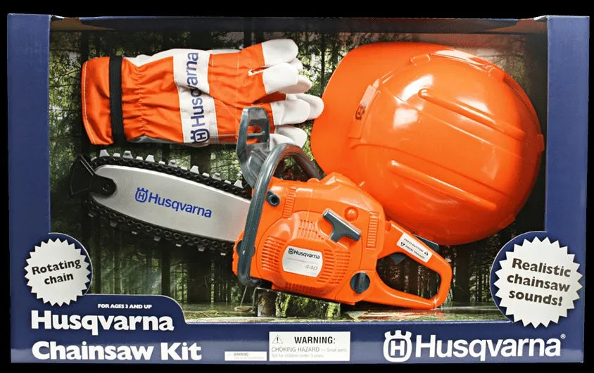 Husqvarna motosega giocattolo bambini con casco e guanti