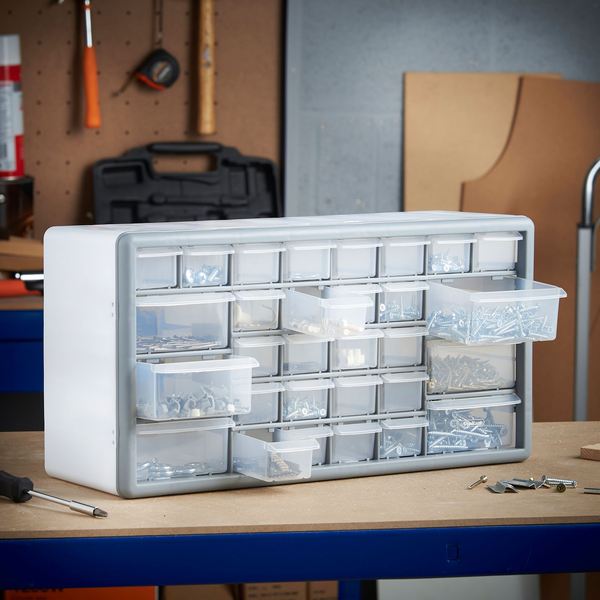 VonHaus Organizer 30 cassetti portaviti da parete grigio