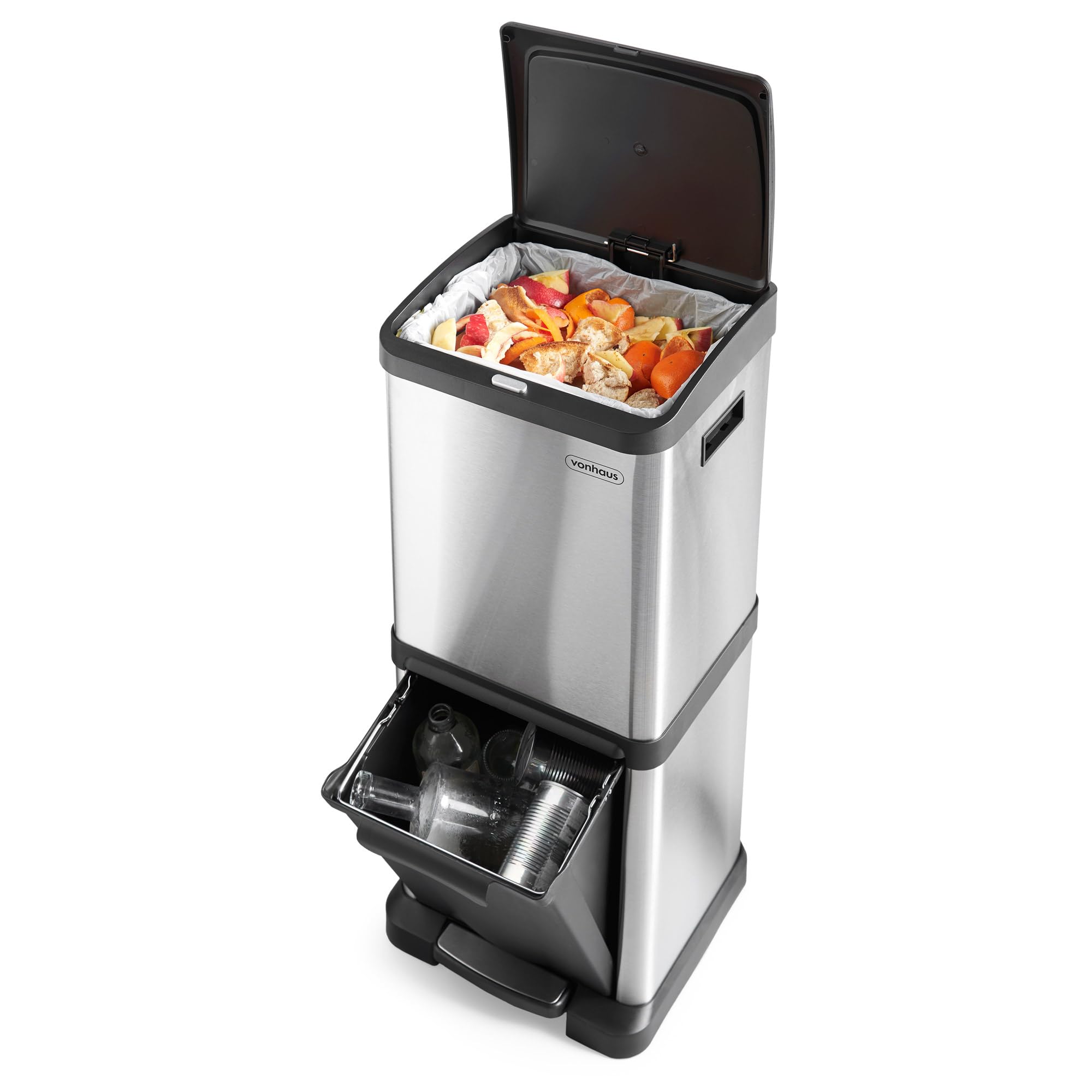 VonHaus pattumiera 2 scomparti inox 34 L verticale