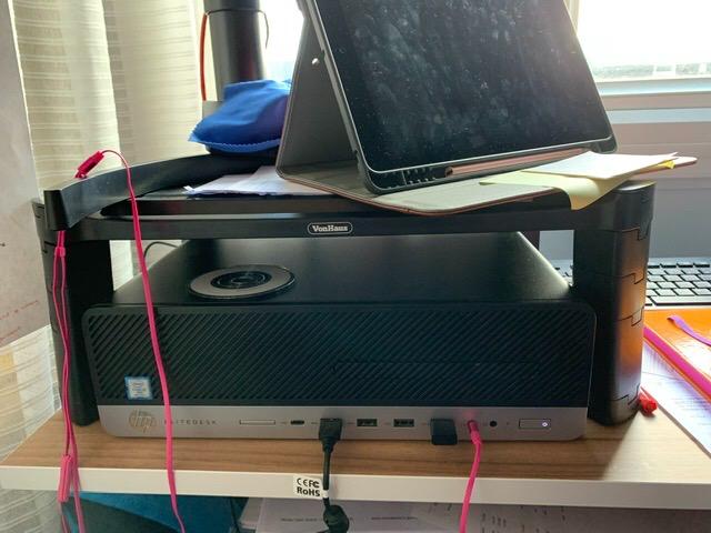 VonHaus Supporto Monitor Scrivania Nero 2 Ripiani con Cassetto
