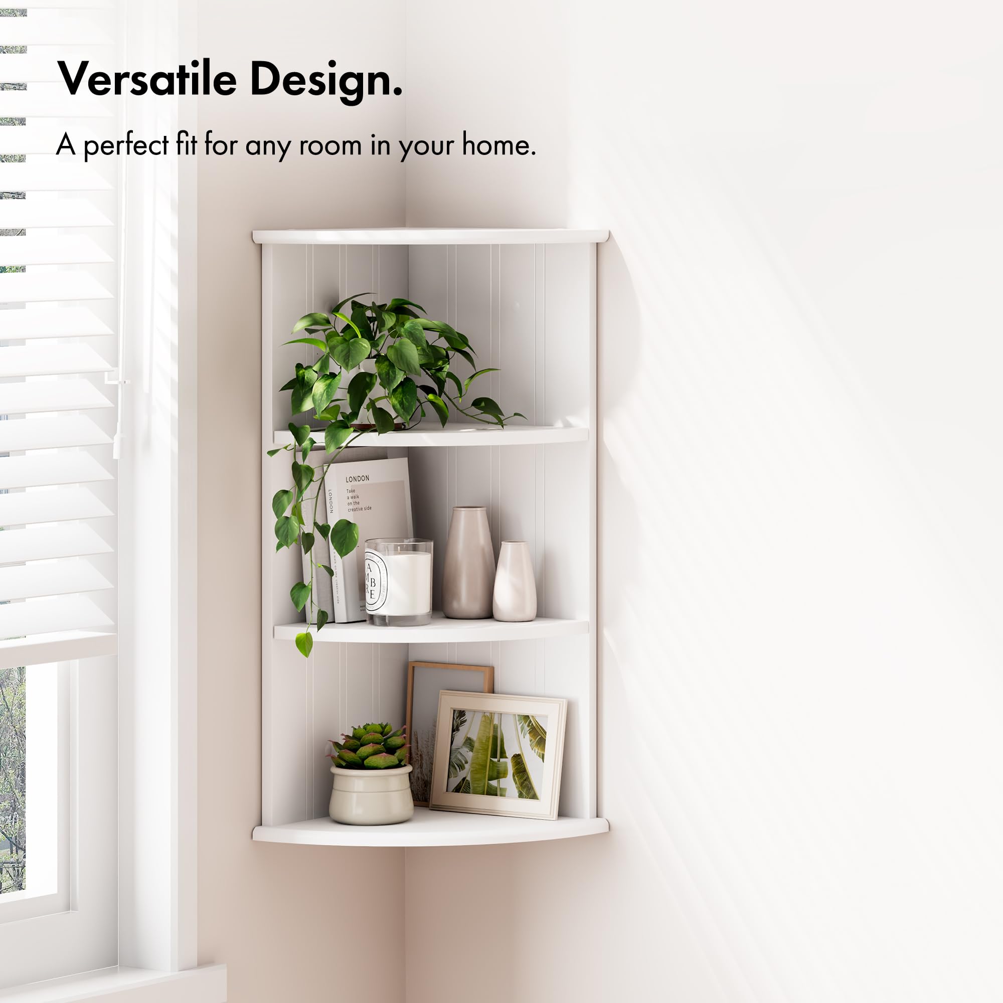 VonHaus Armadietto Angolare Bianco Mobile 3 Ripiani MDF