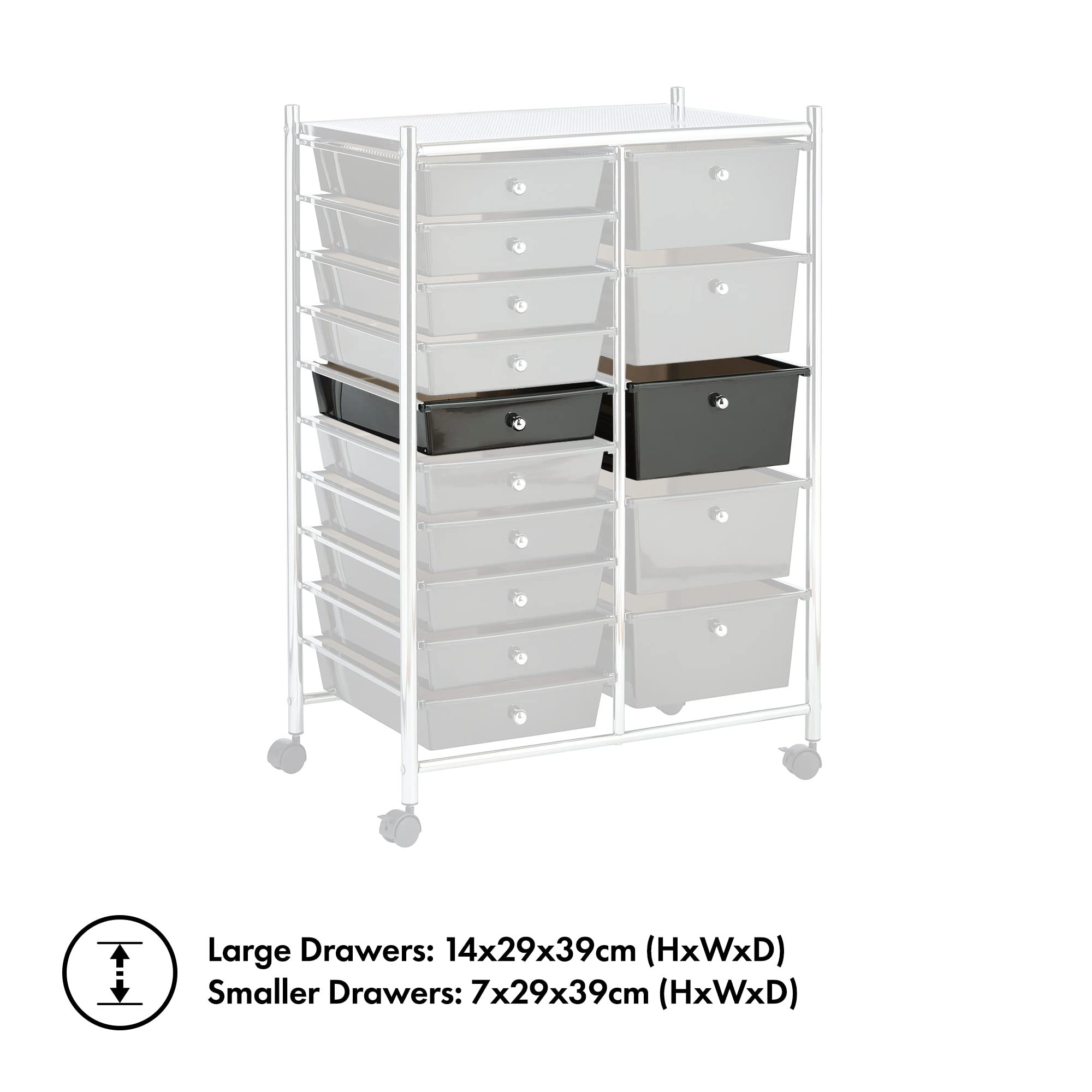 VonHaus Carrello 15 Cassetti Nero con Ruote Ufficio