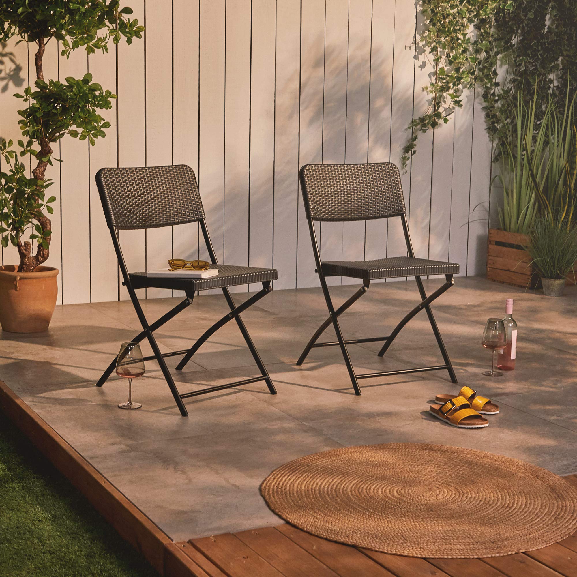 VonHaus set 2 sedie giardino pieghevoli rattan grafite