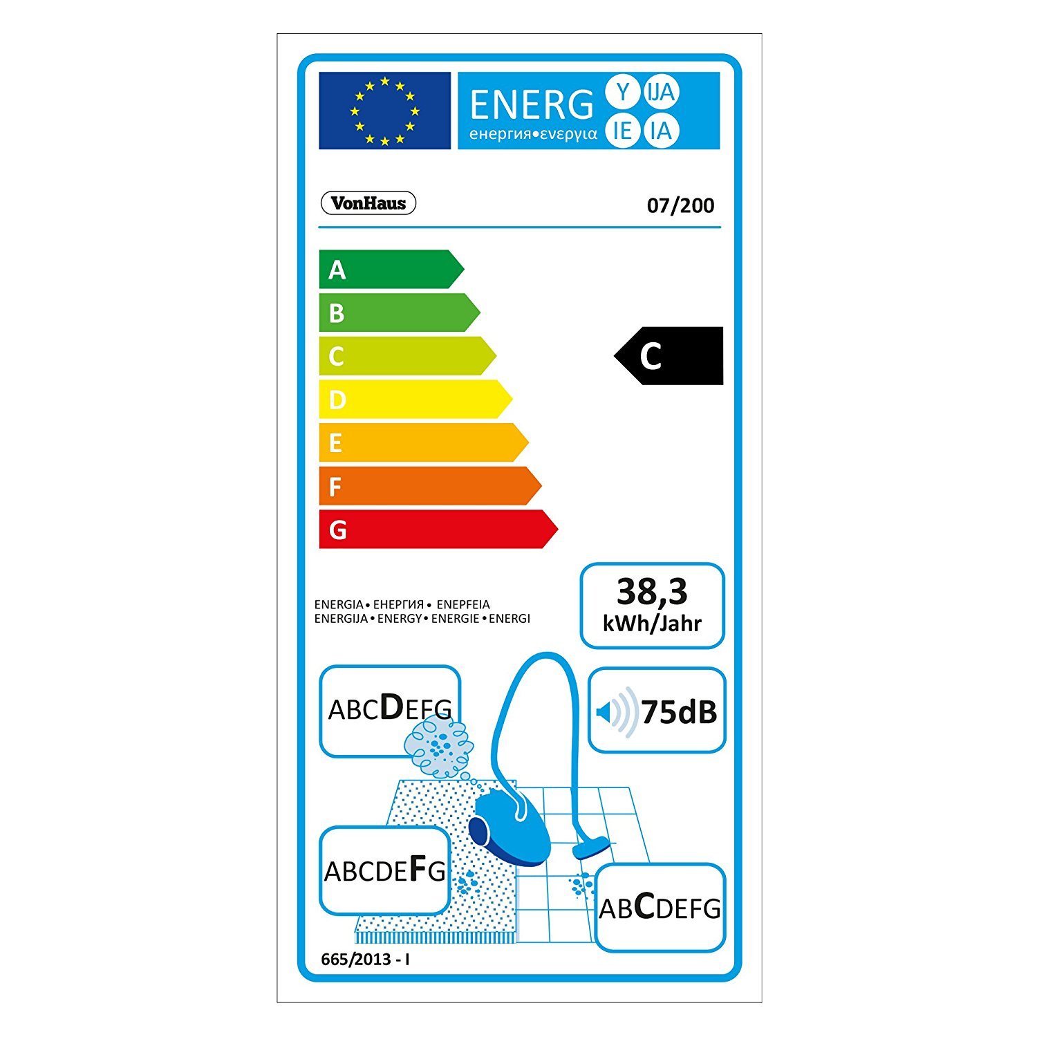 VonHaus Aspirapolvere Verticale 1000W 2 in 1 HEPA 1,3 L Senza Sacco