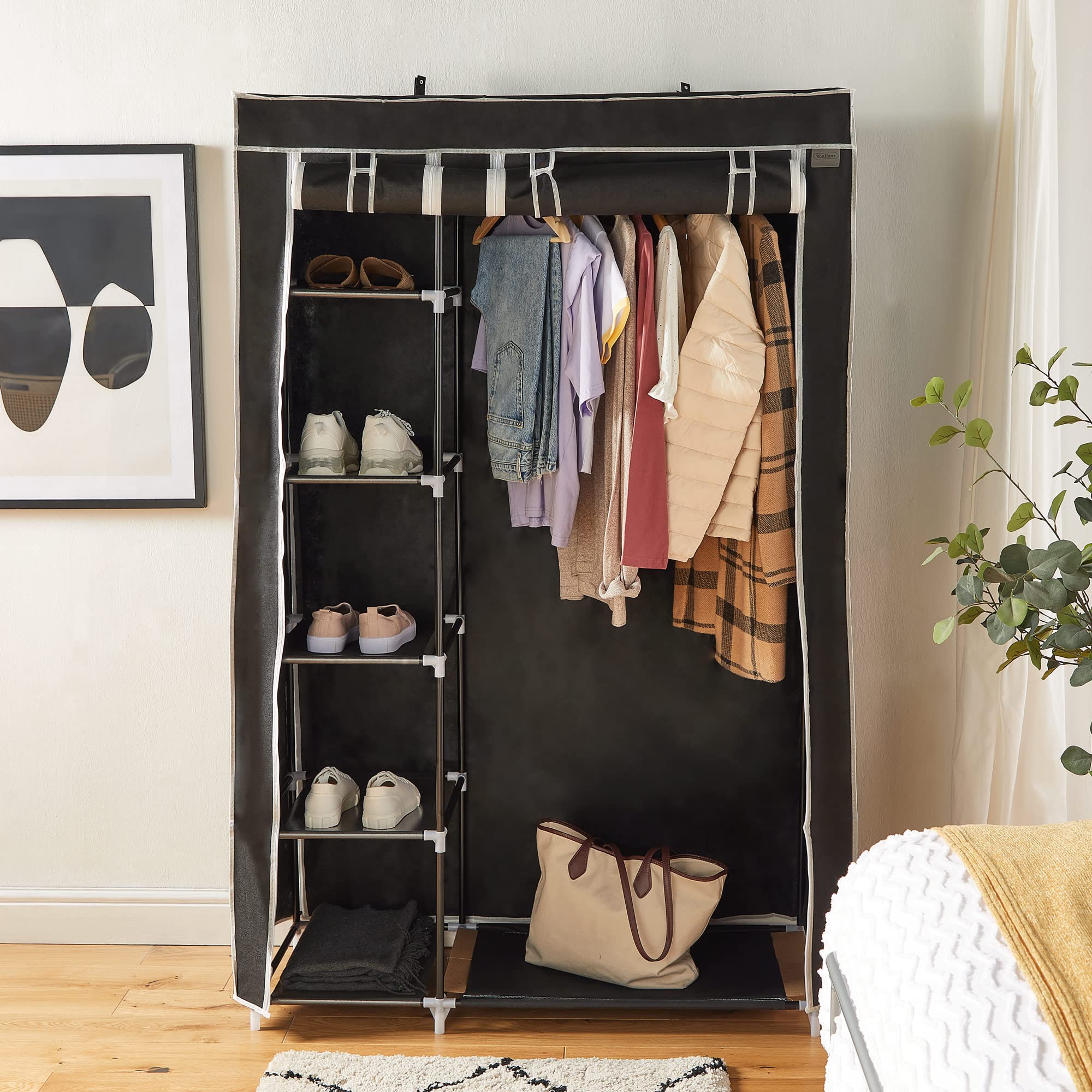 VonHaus guardaroba doppio in tela nero 100x175x45 cm