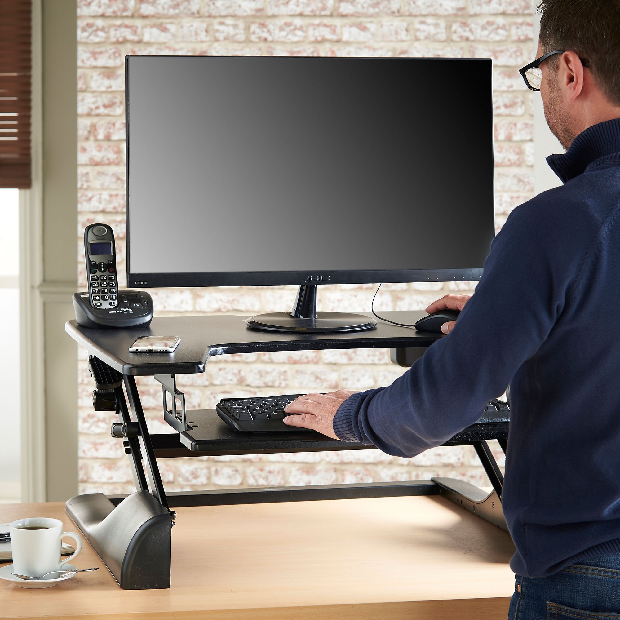 VonHaus postazione lavoro sit-stand due livelli nera
