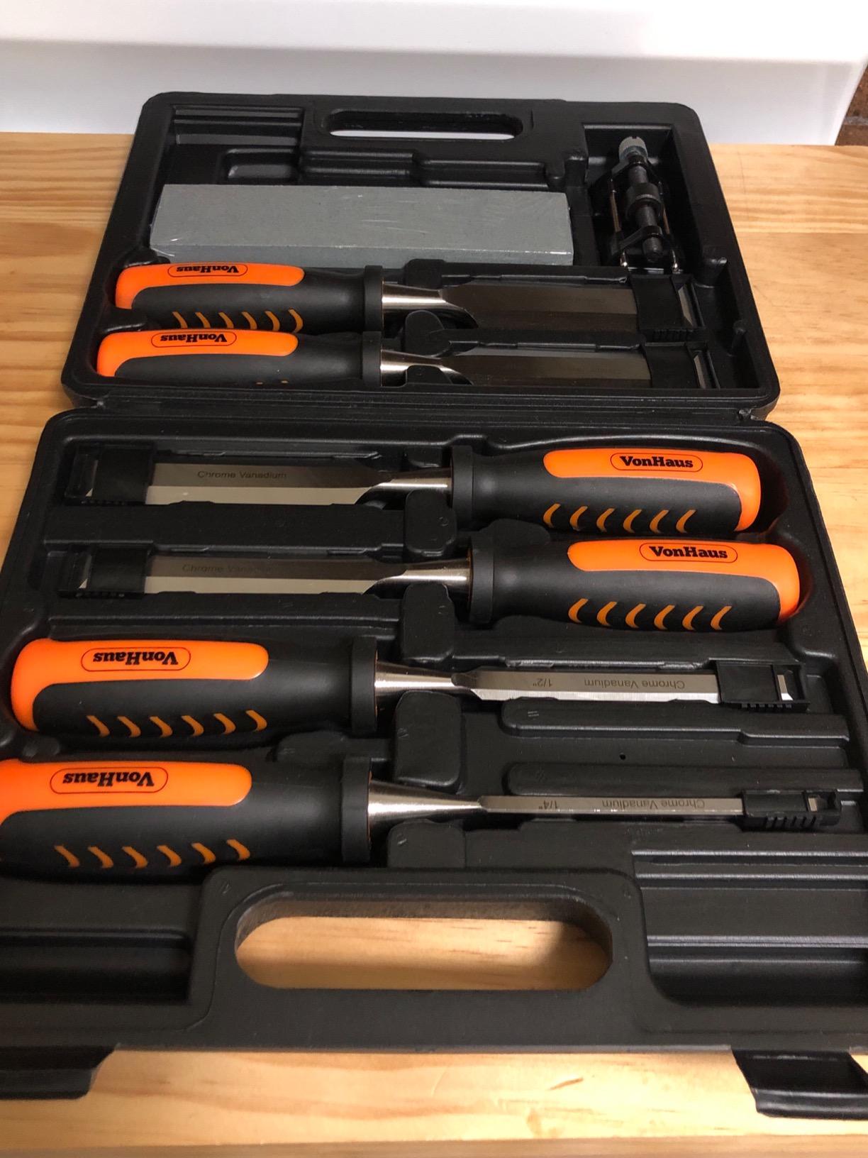 VonHaus set scalpelli legno 8 pezzi con guida e pietra