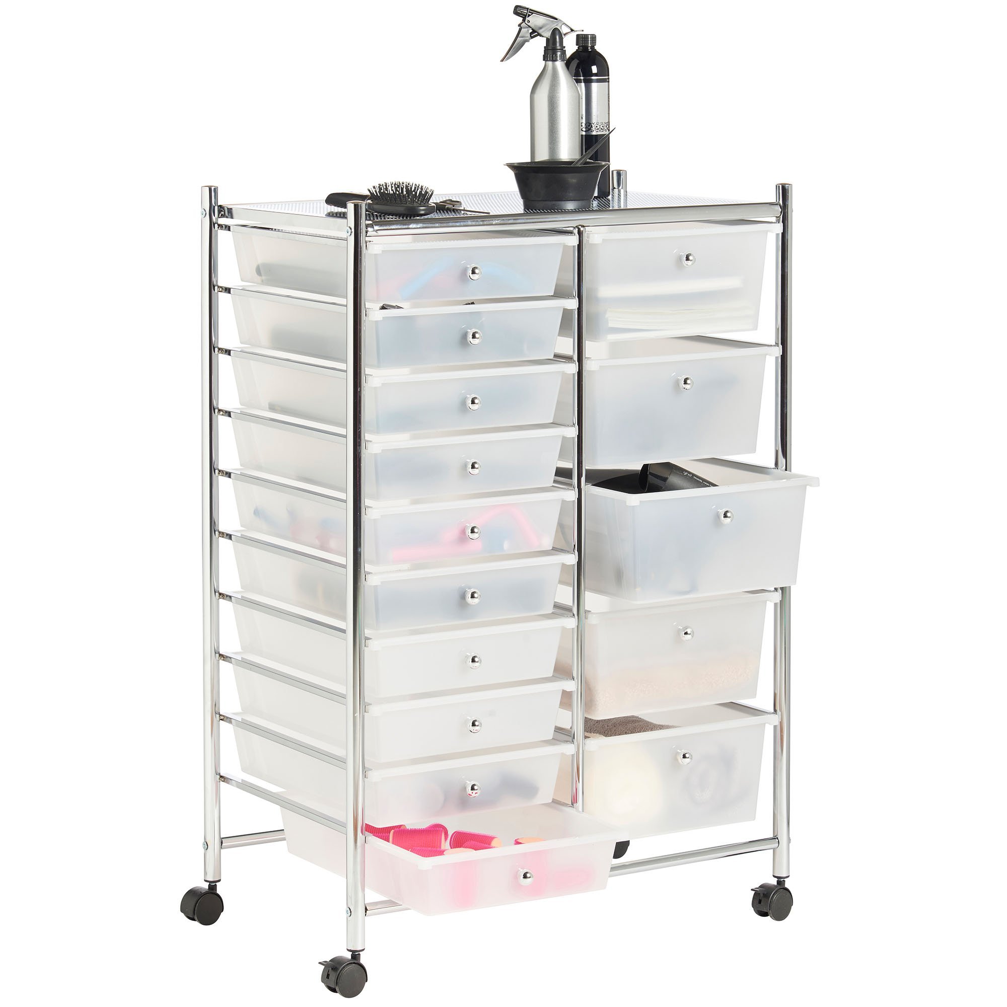 VonHaus Carrello 15 Cassetti Bianco con Ruote 76 cm