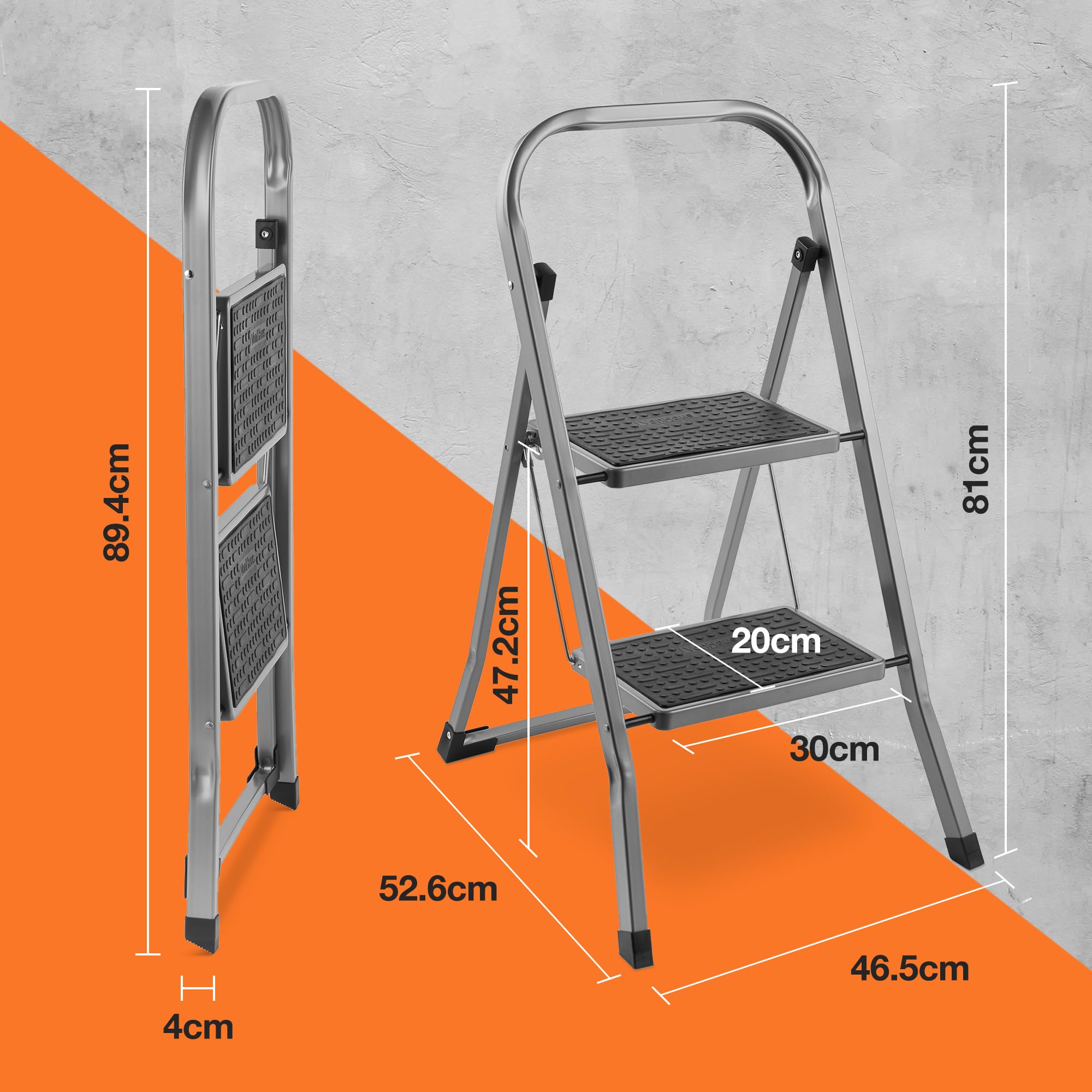 VonHaus scala pieghevole acciaio 2 gradini 150 kg