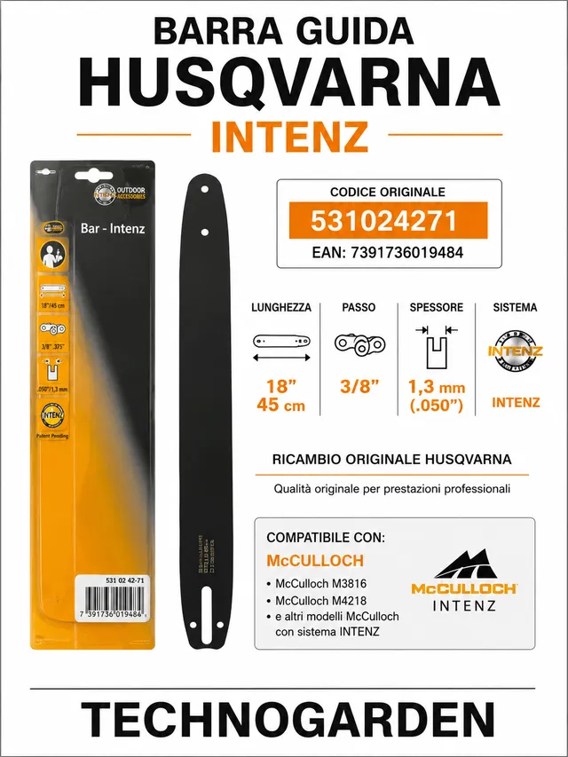 Husqvarna Intenz 531024271 barra motosega 45 cm 18 pollici