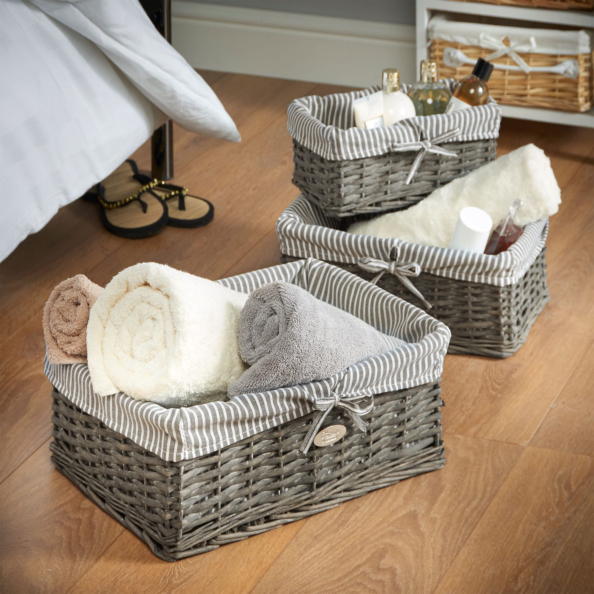 VonHaus Set 3 Cestini in Vimini Grigio impilabili