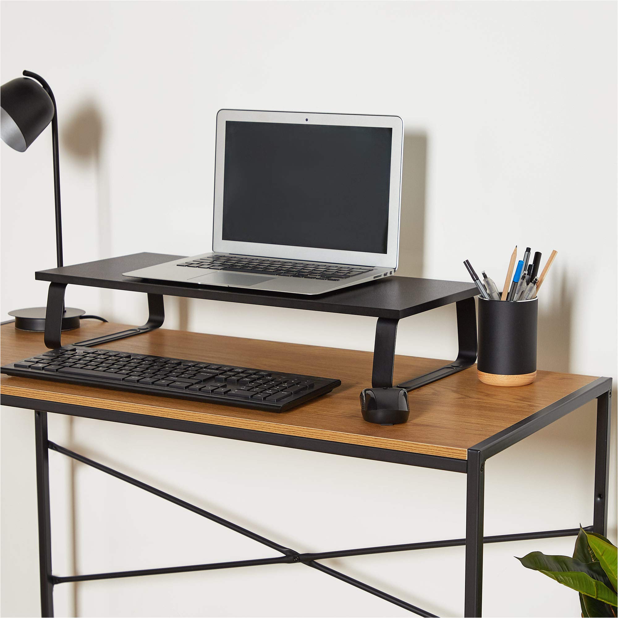VonHaus Rialzo Monitor Scrivania Acciaio Nero