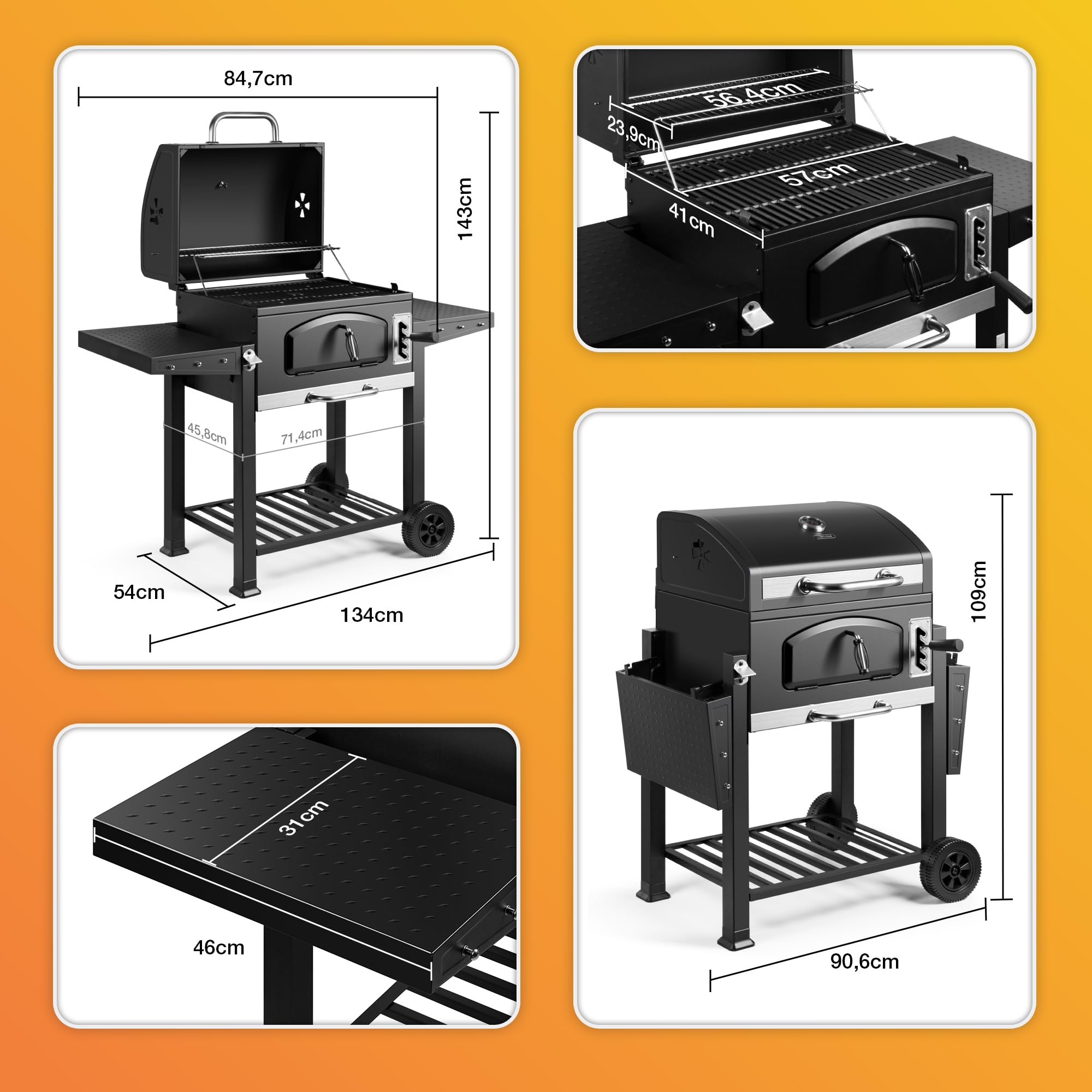 VonHaus Barbecue Carbone XL Grill Affumicatore Ghisa