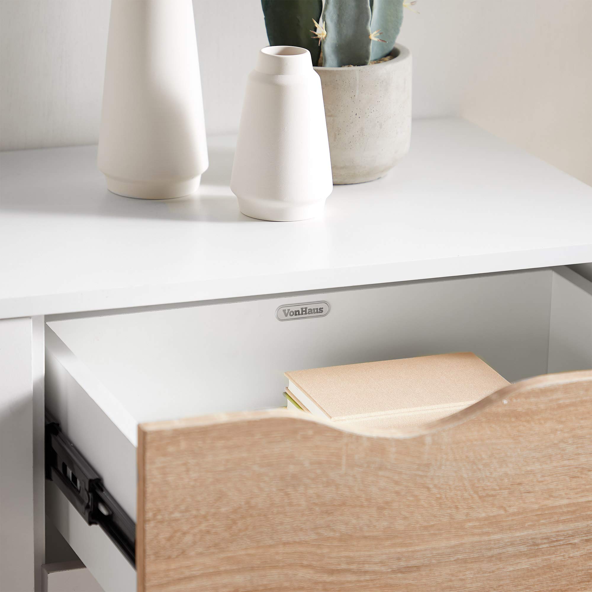 VonHaus Credenza Bianca Rovere 99 cm 1 Cassetto