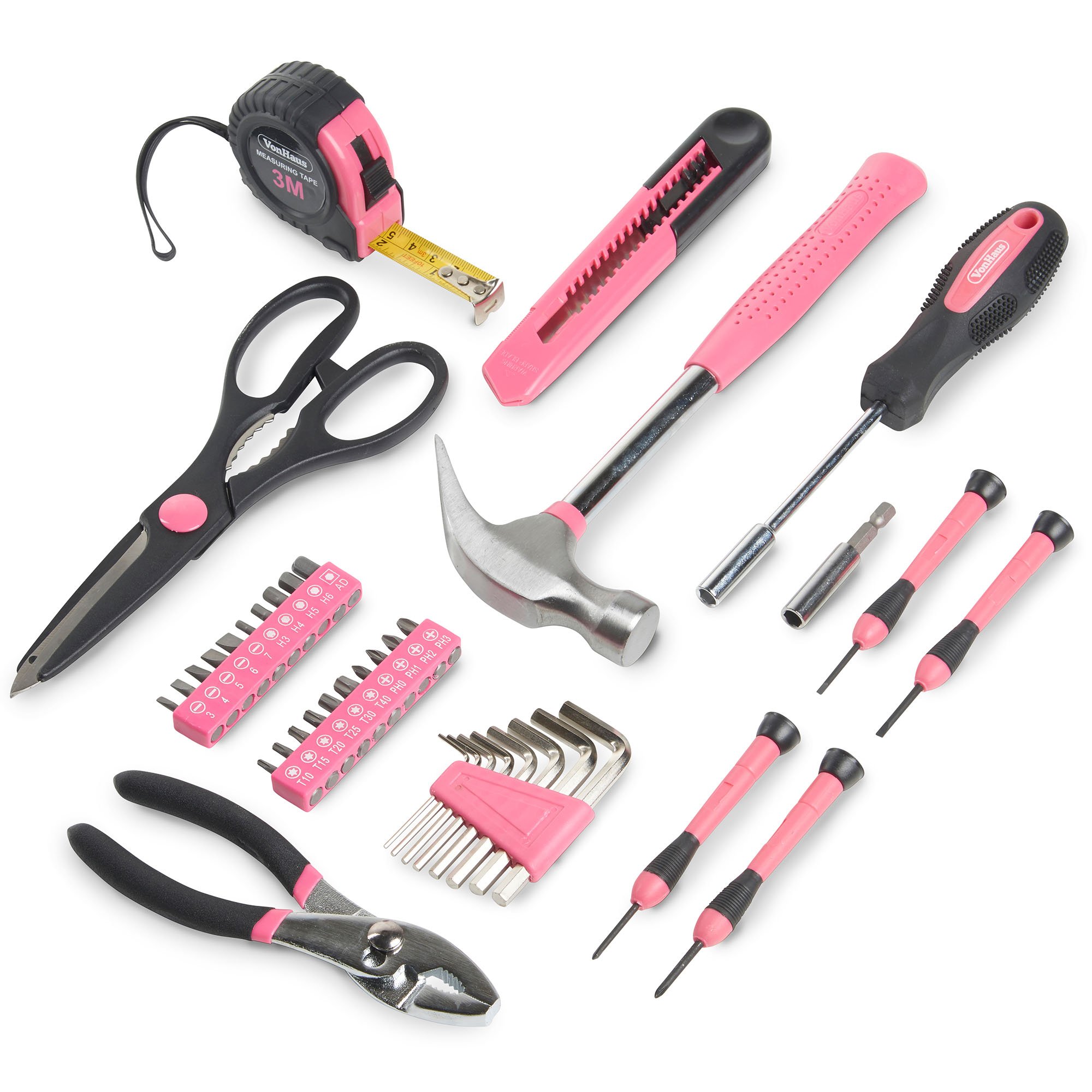 VonHaus set attrezzi 39 pezzi rosa con valigetta fai da te