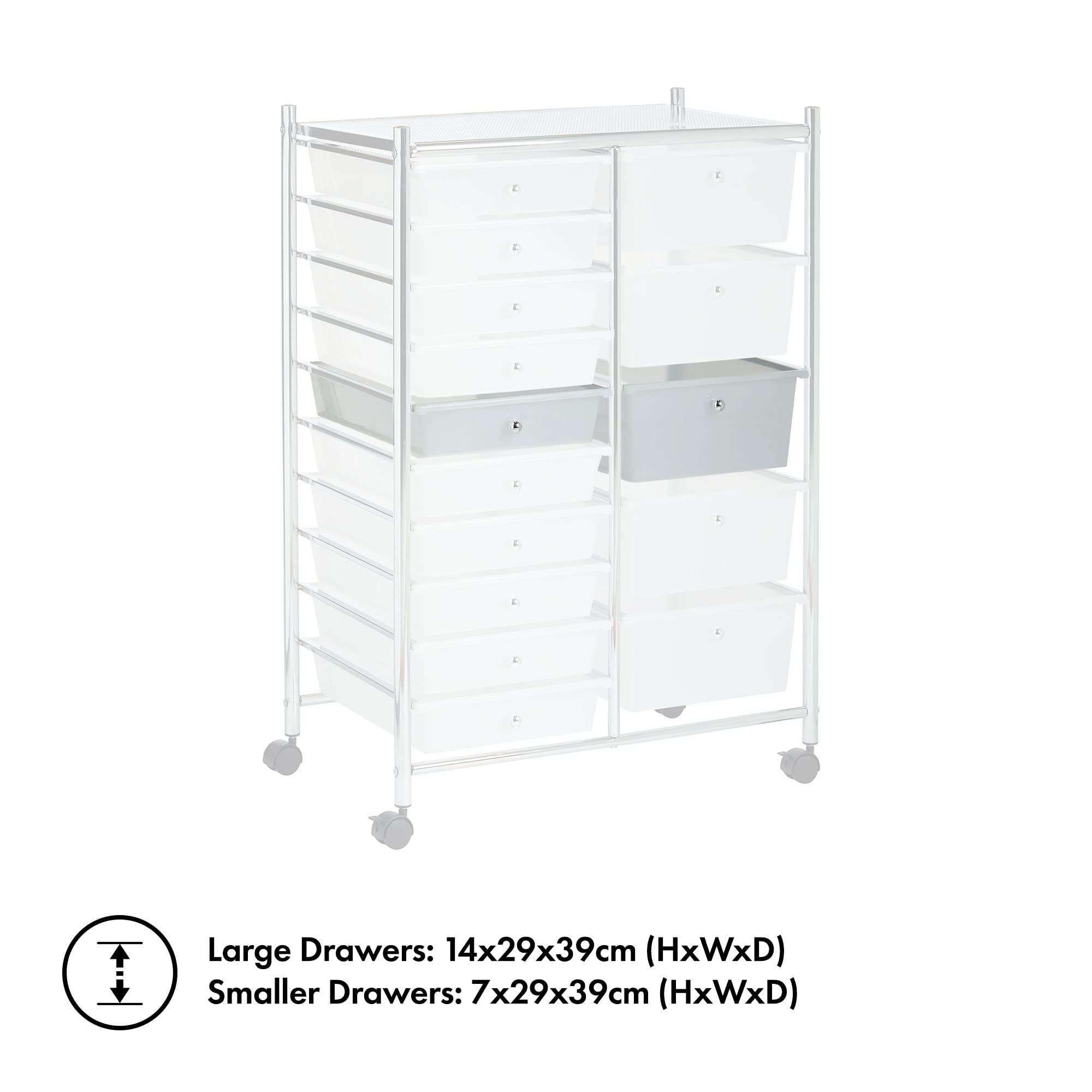 VonHaus Carrello 15 Cassetti Bianco con Ruote 76 cm