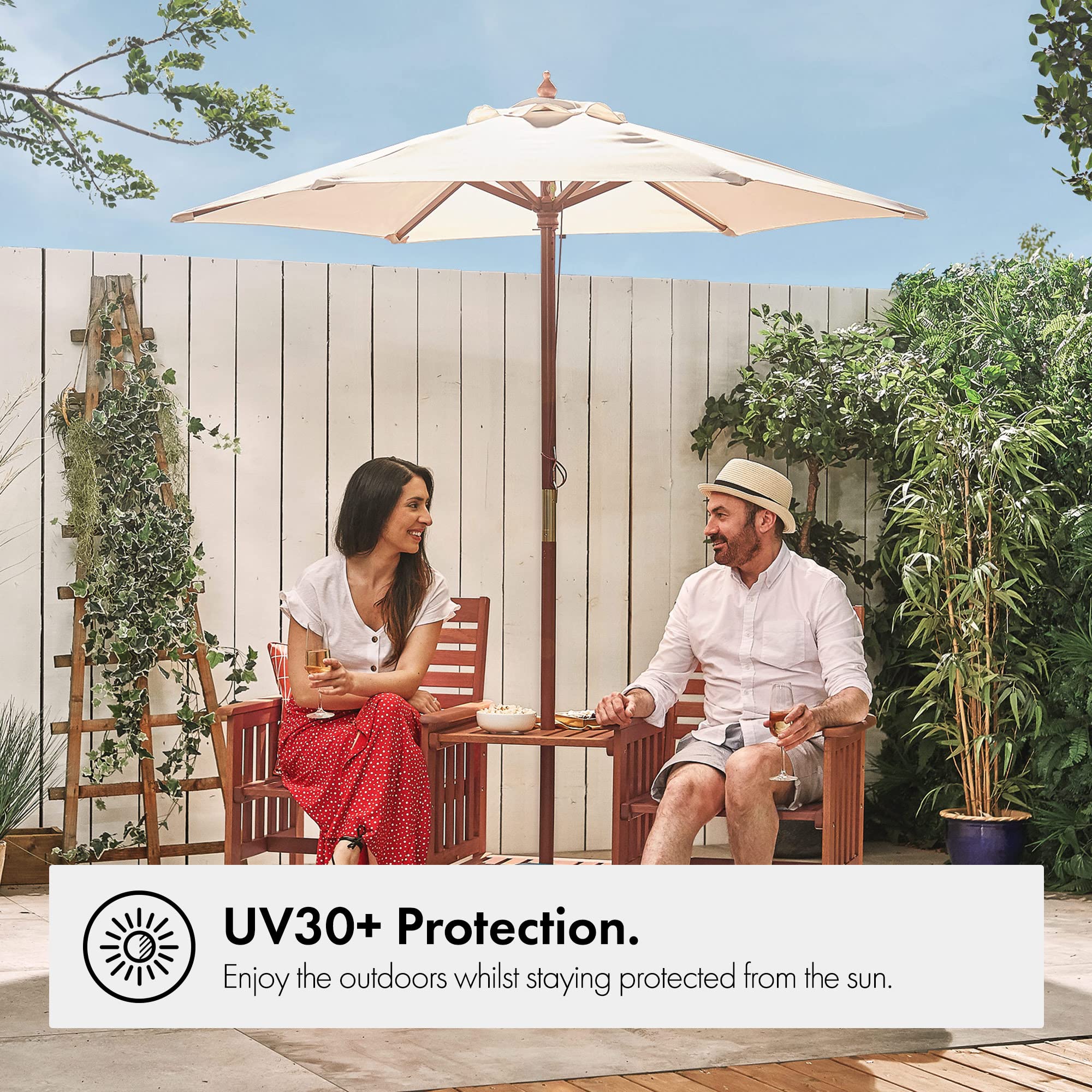 VonHaus ombrellone legno esterno 2 m da giardino