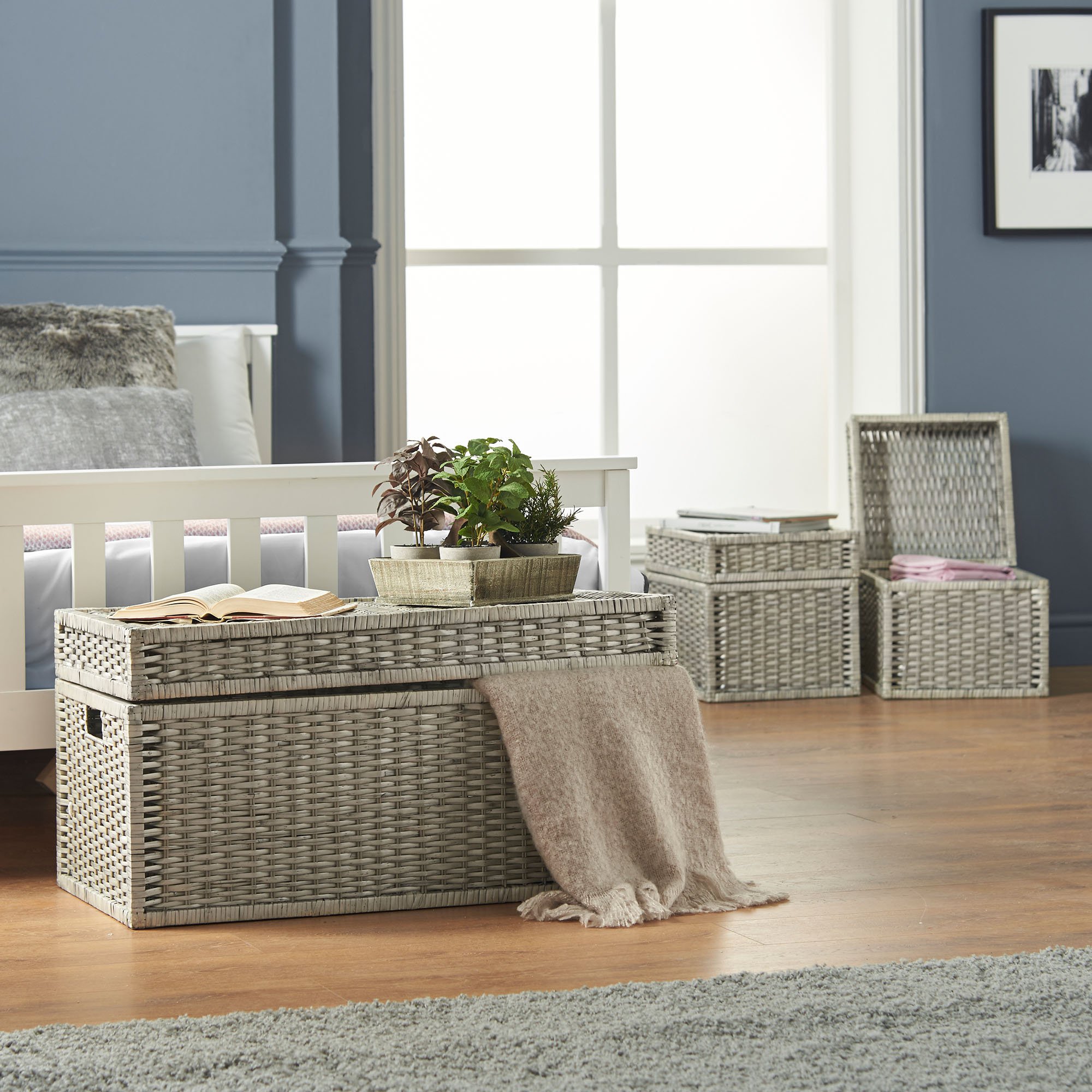 VonHaus Set 3 Bauli Vimini Grigio Pieghevole 84 cm