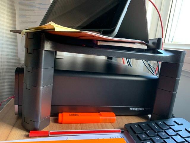 VonHaus Supporto Monitor Scrivania Nero 2 Ripiani con Cassetto