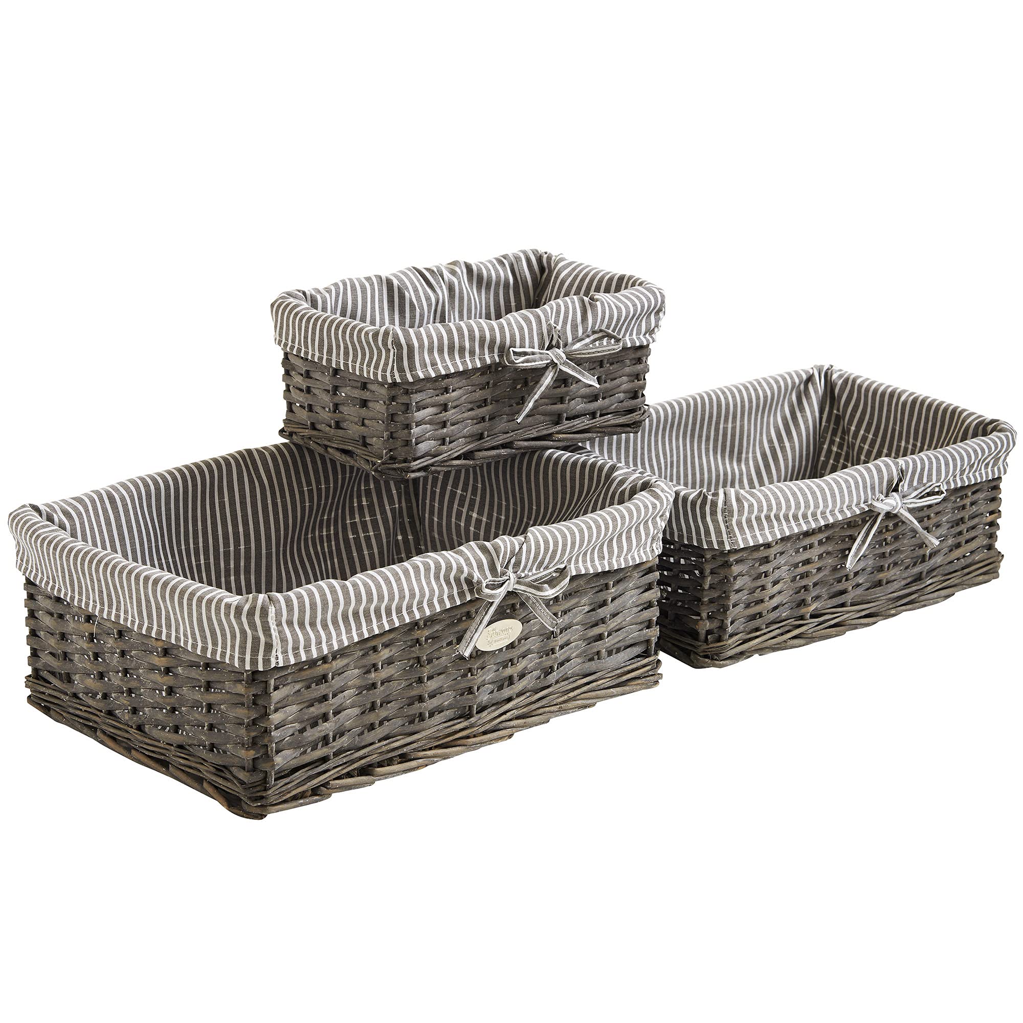 VonHaus Set 3 Cestini in Vimini Grigio impilabili