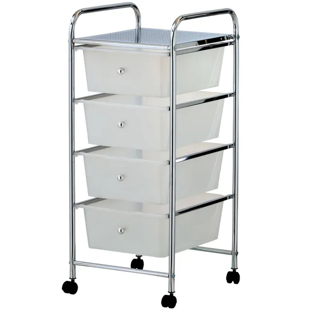 VonHaus Carrello 4 Cassetti Bianco con Ruote Salvaspazio