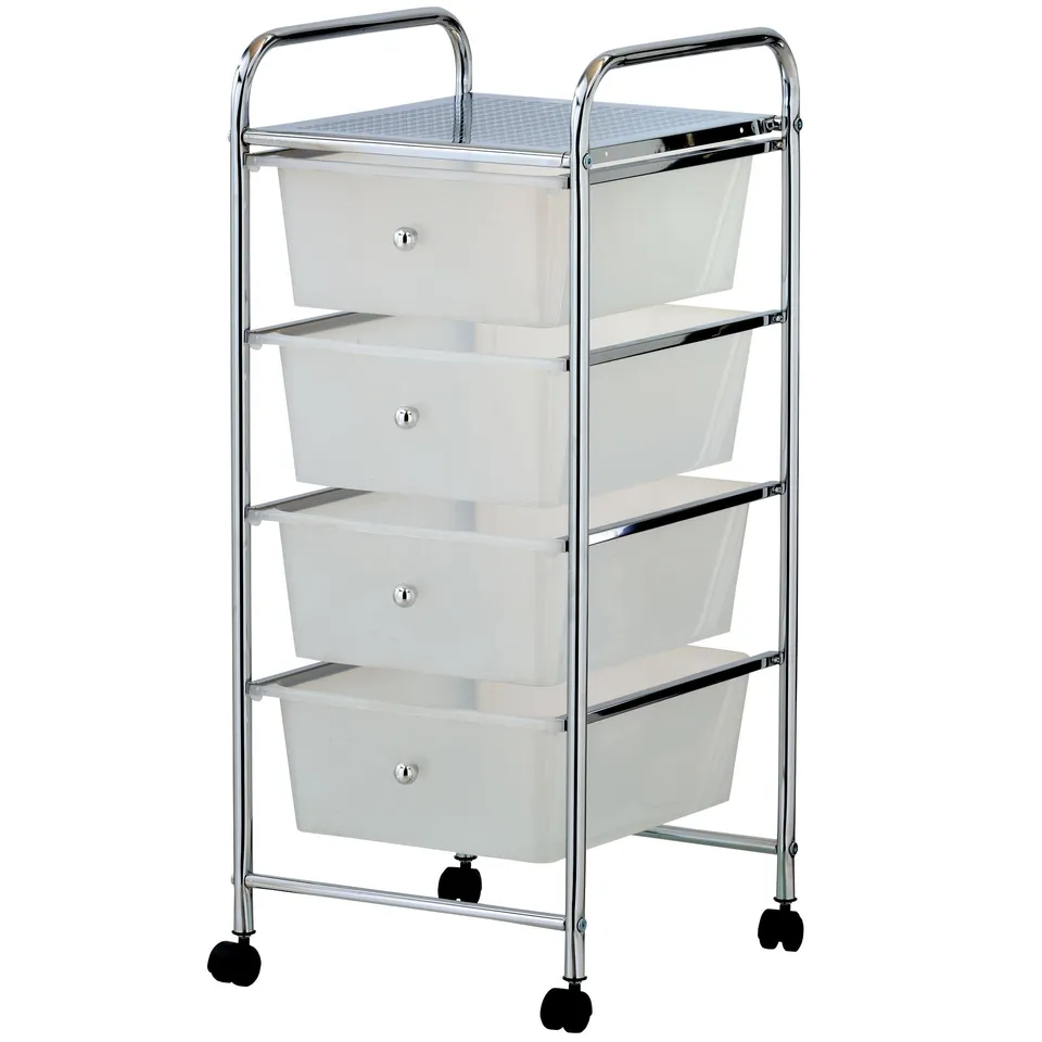 VonHaus Carrello 4 Cassetti Bianco con Ruote Salvaspazio