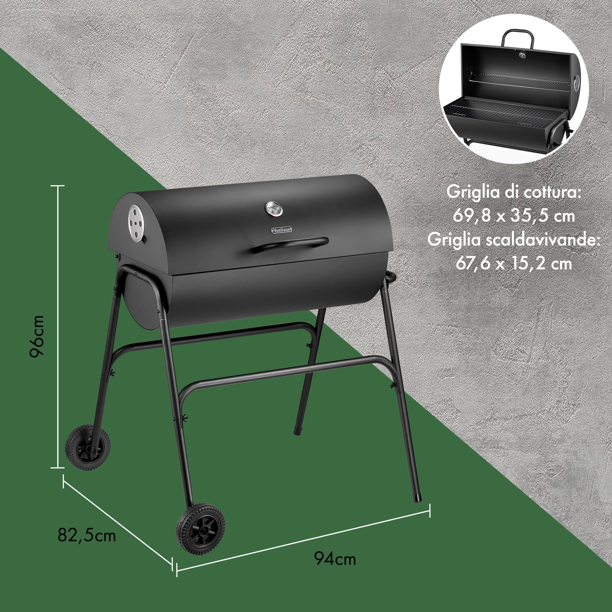 VonHaus Barbecue a Carbone 2 in 1 con Affumicatore